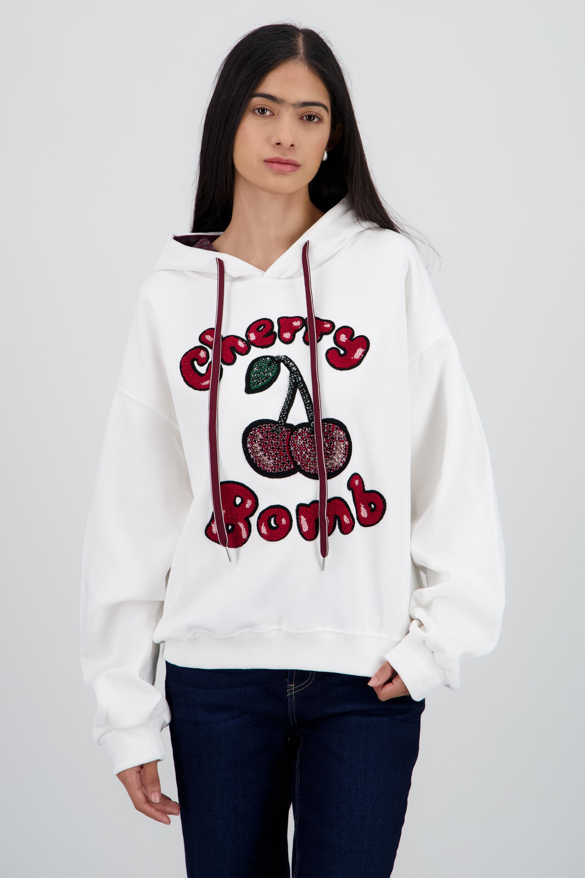Sudadera con gorro estampado cherry BLANCO