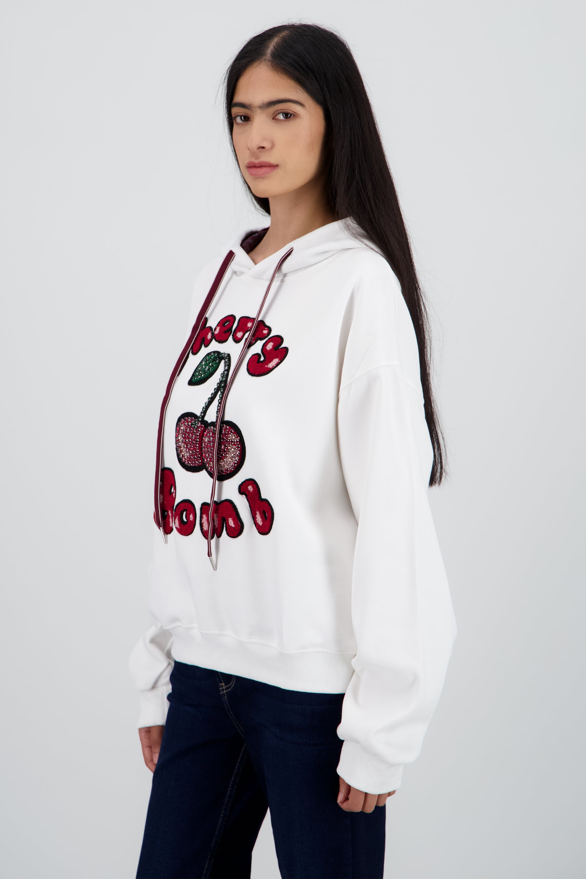 Sudadera con gorro estampado cherry BLANCO