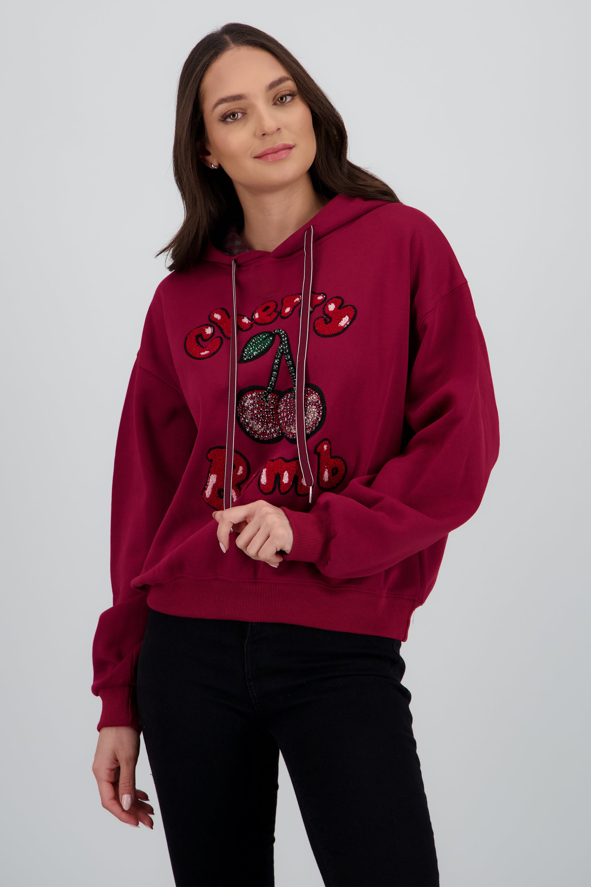 Sudadera con gorro estampado cherry CIRUELA
