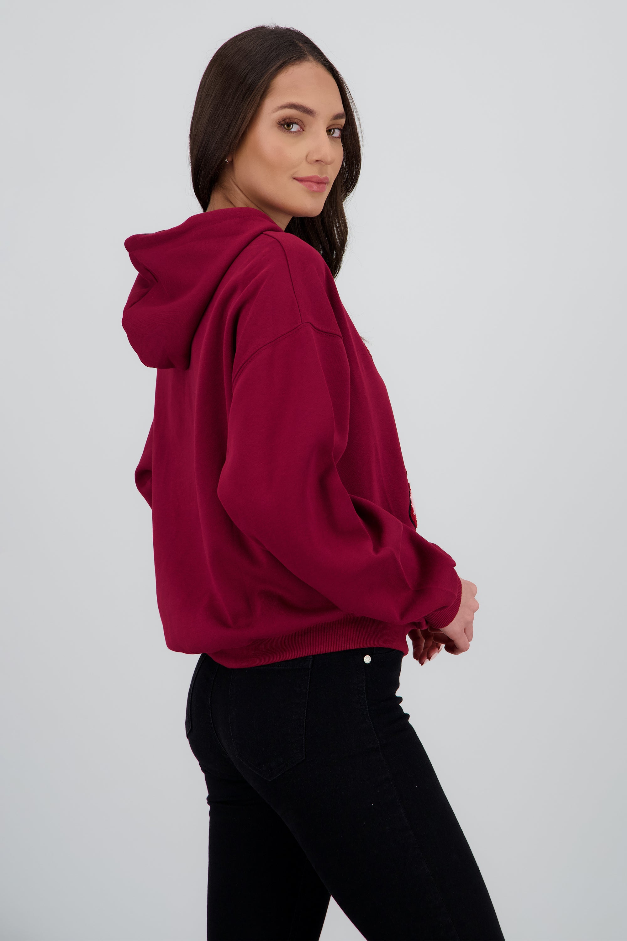 Sudadera con gorro estampado cherry CIRUELA