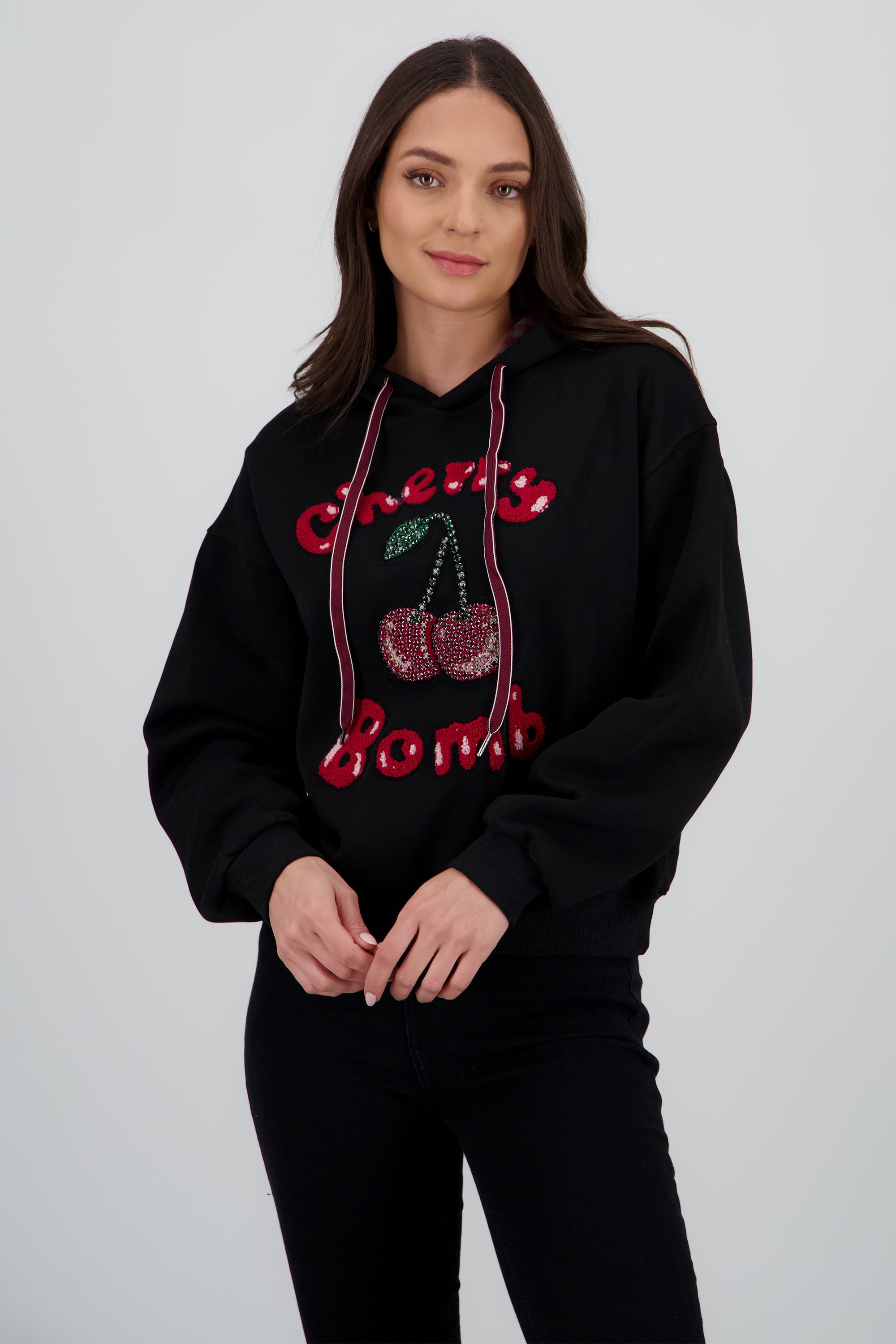Sudadera con gorro estampado cherry NEGRO