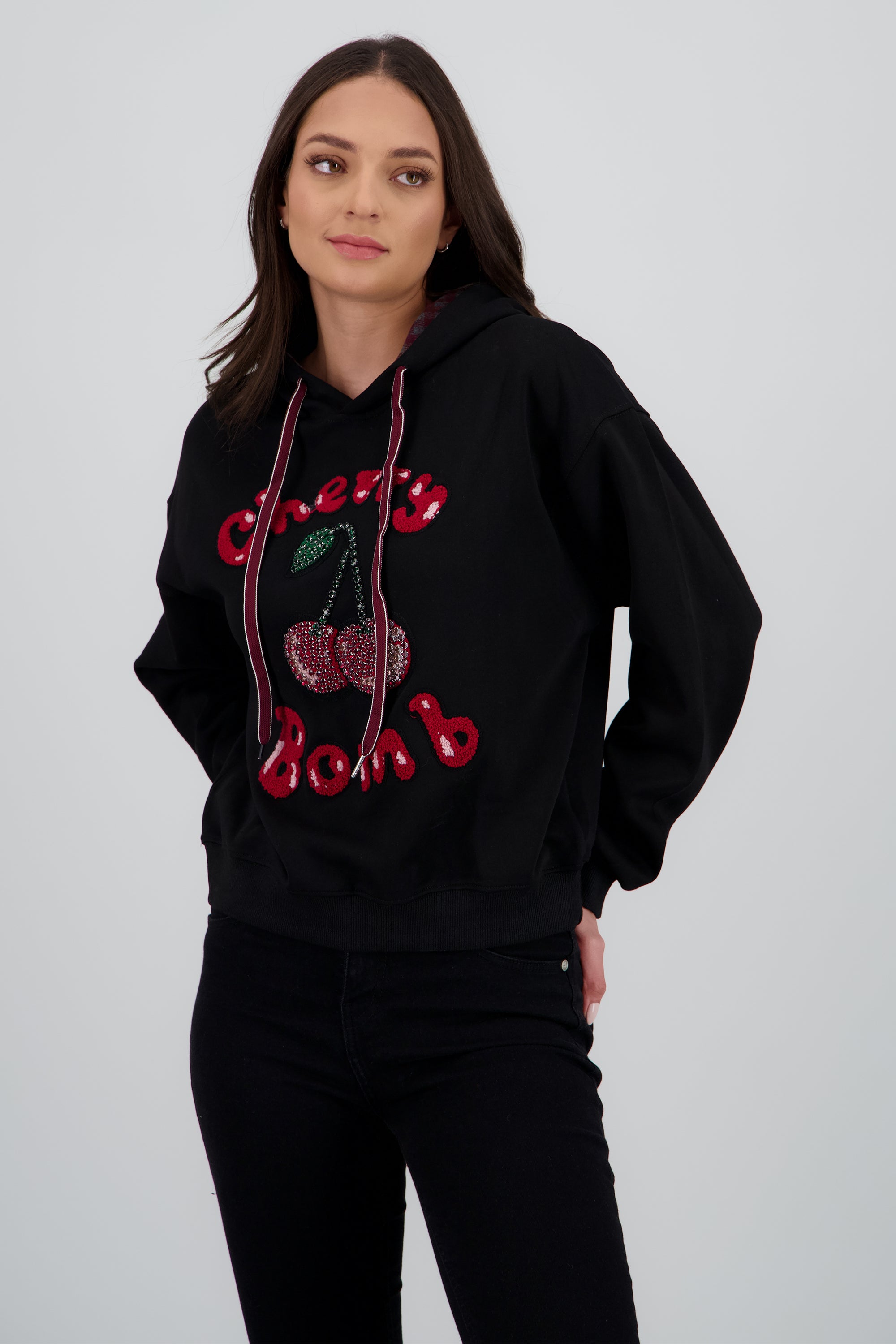 Sudadera con gorro estampado cherry NEGRO