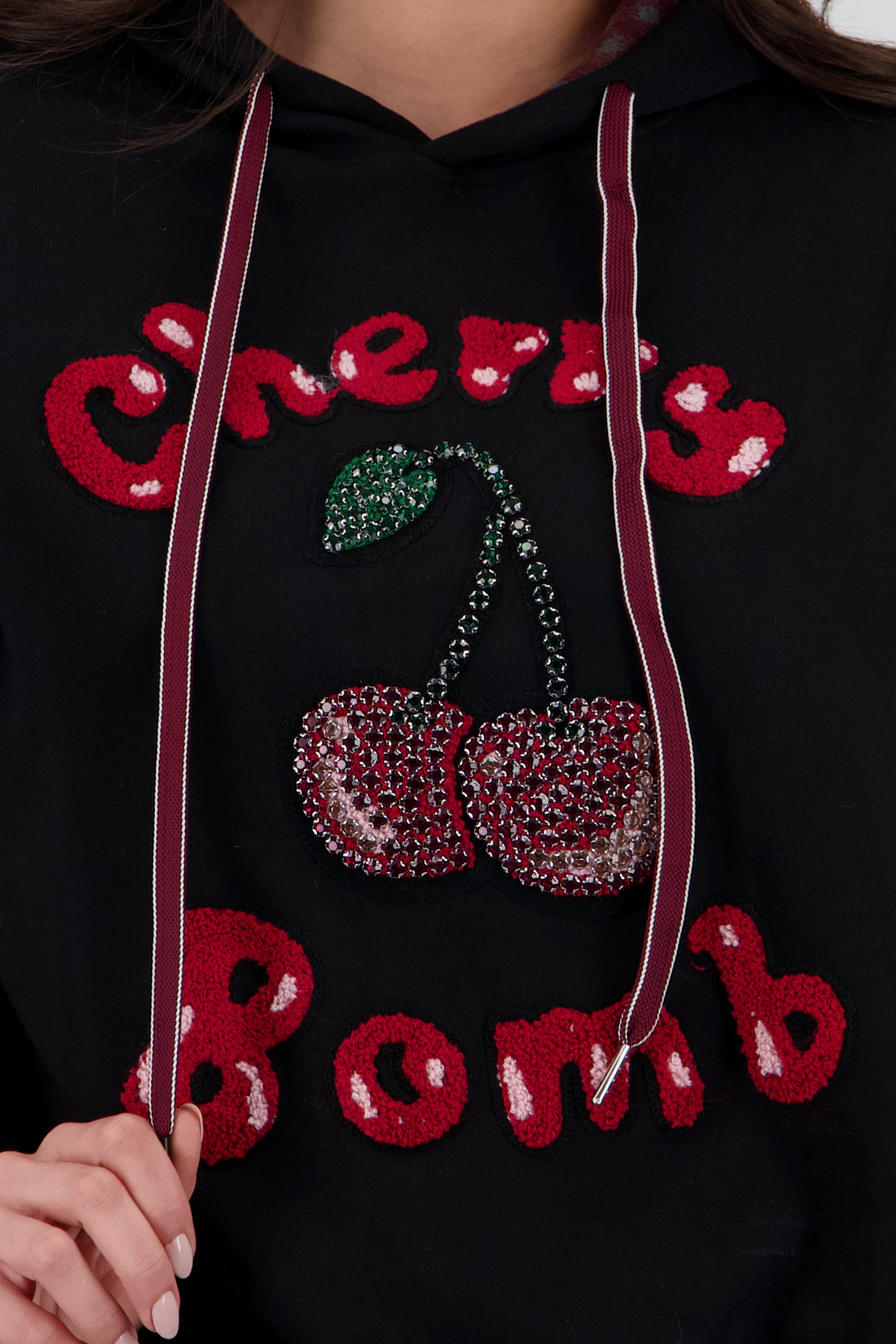Sudadera con gorro estampado cherry NEGRO
