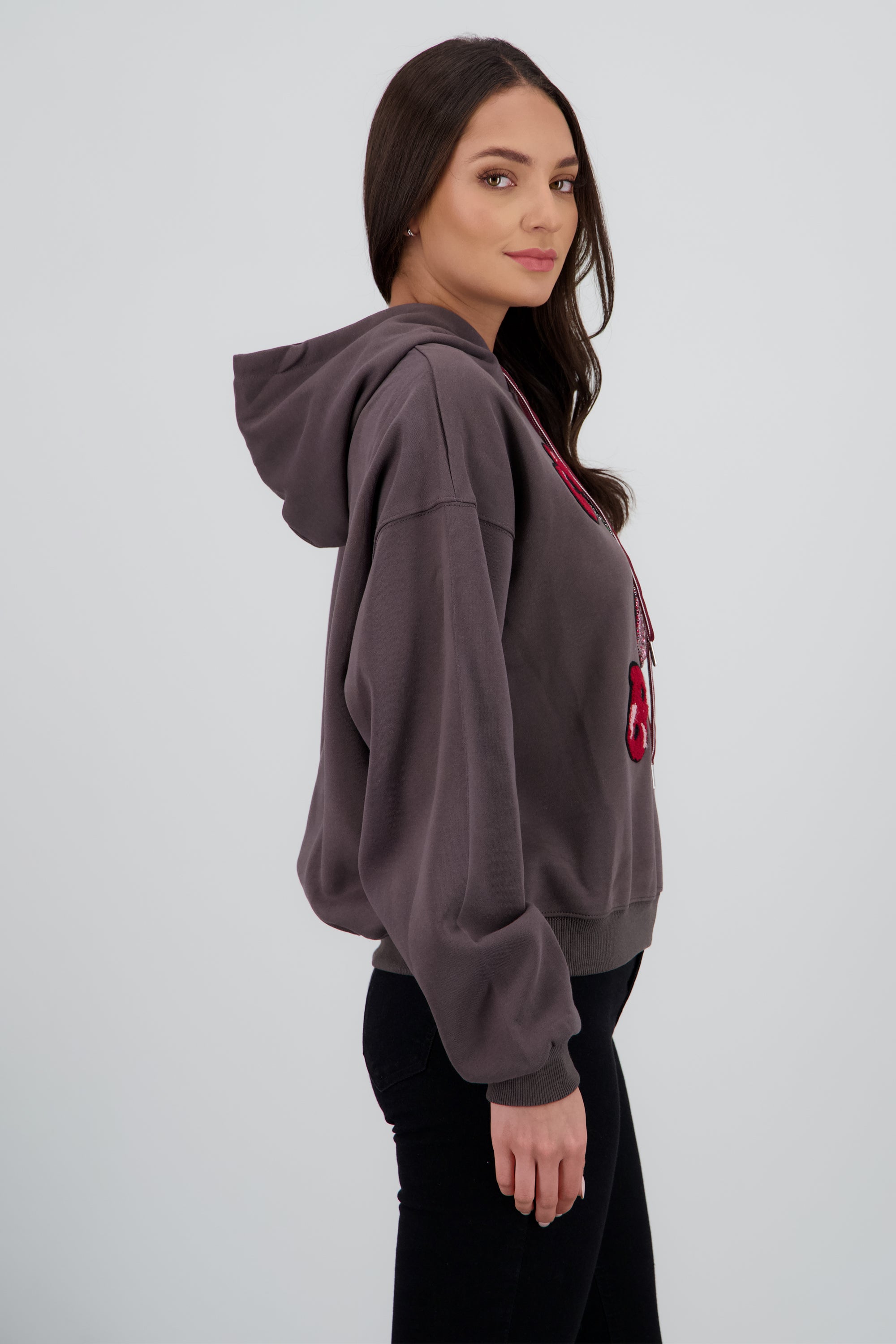 Sudadera con gorro estampado cherry GRIS
