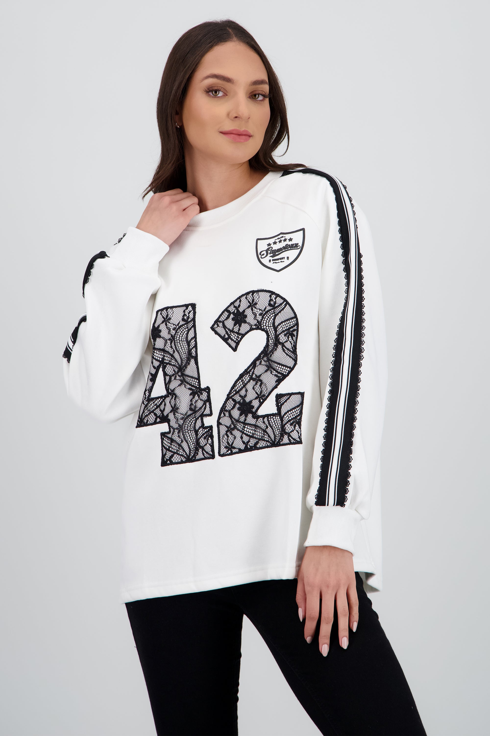 Sudadera numero encaje contrastes BLANCO