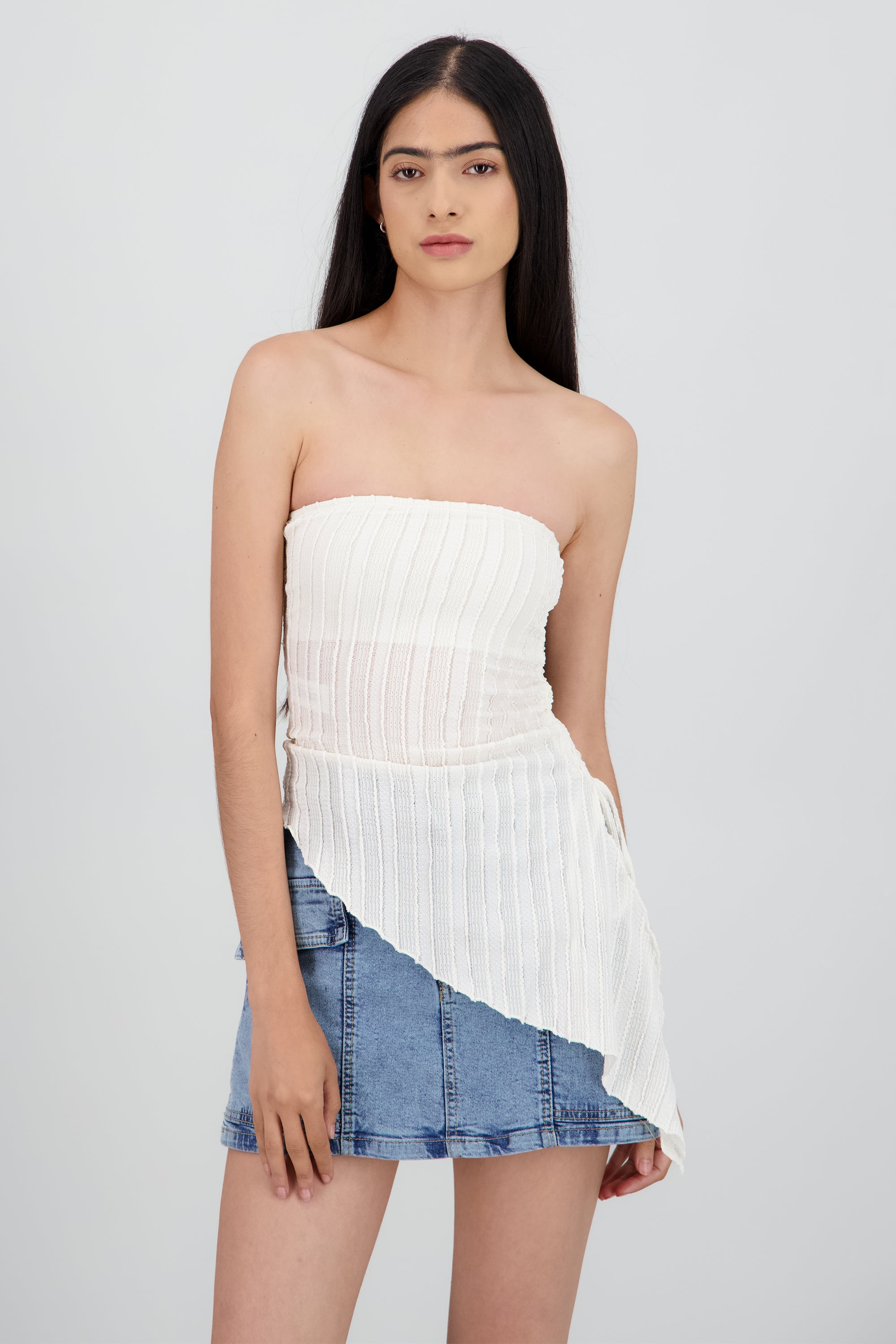 Top tubo abertura de lado rayas CREMA