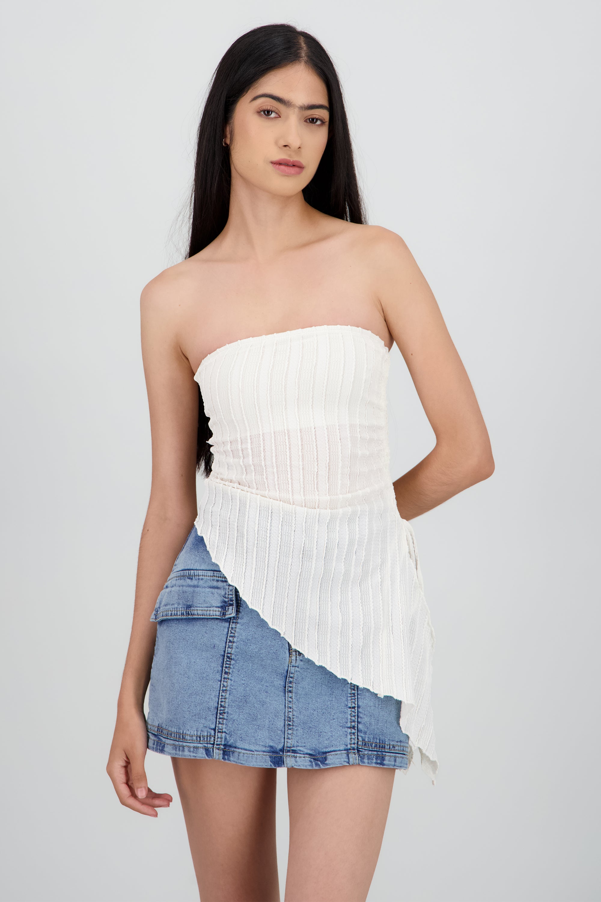 Top tubo abertura de lado rayas CREMA