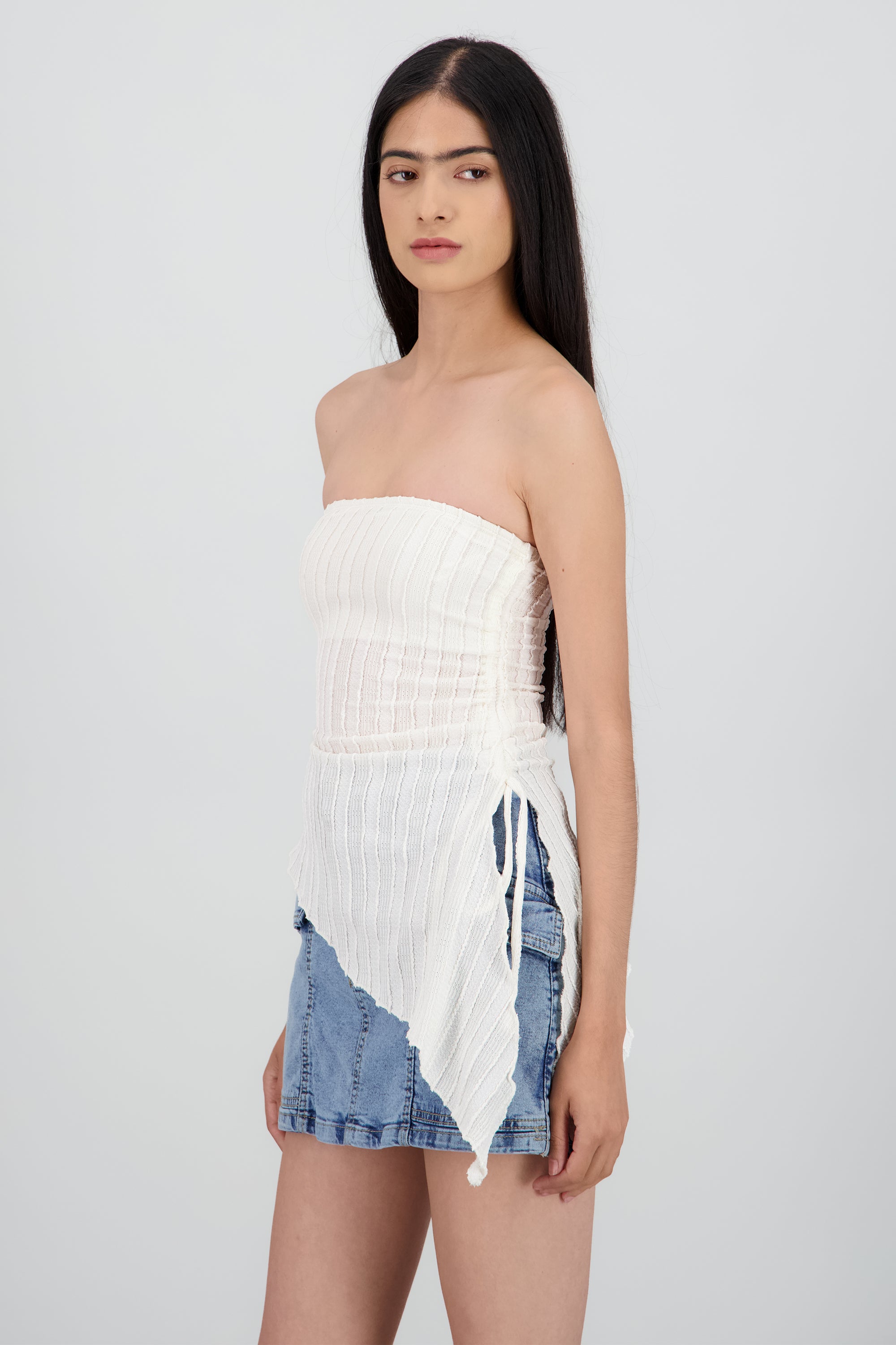 Top tubo abertura de lado rayas CREMA