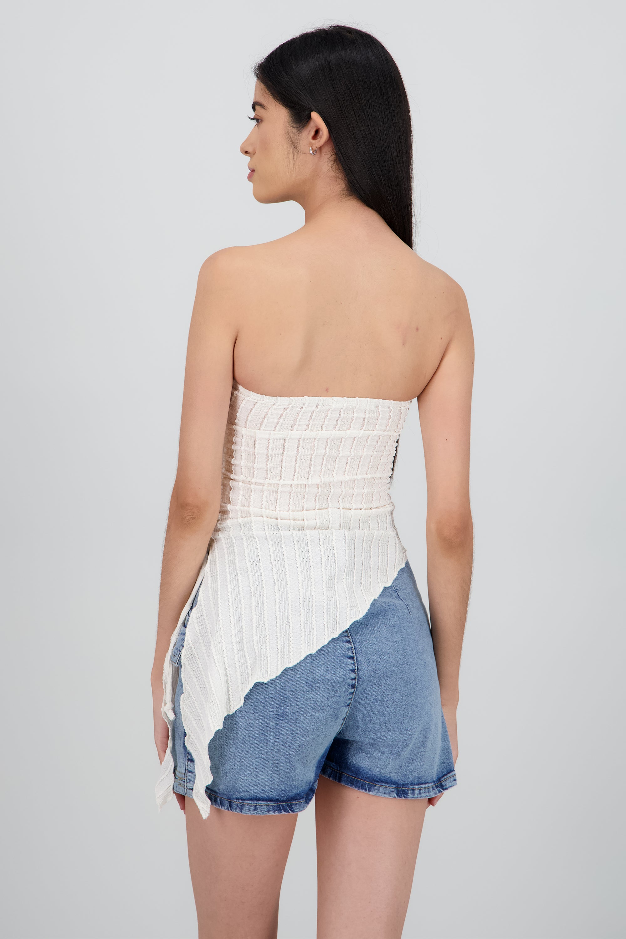 Top tubo abertura de lado rayas CREMA