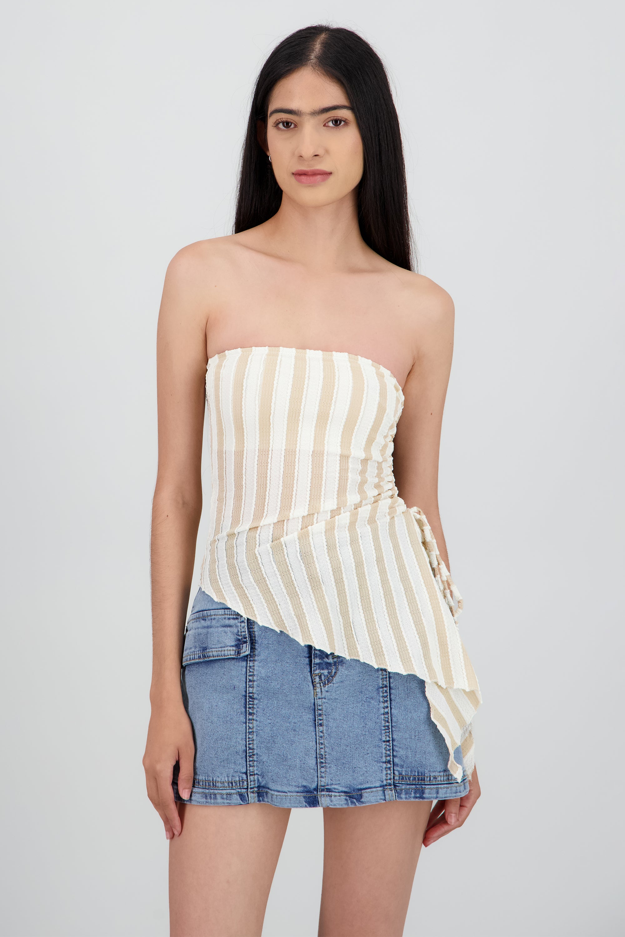 Top tubo abertura de lado rayas TAUPE