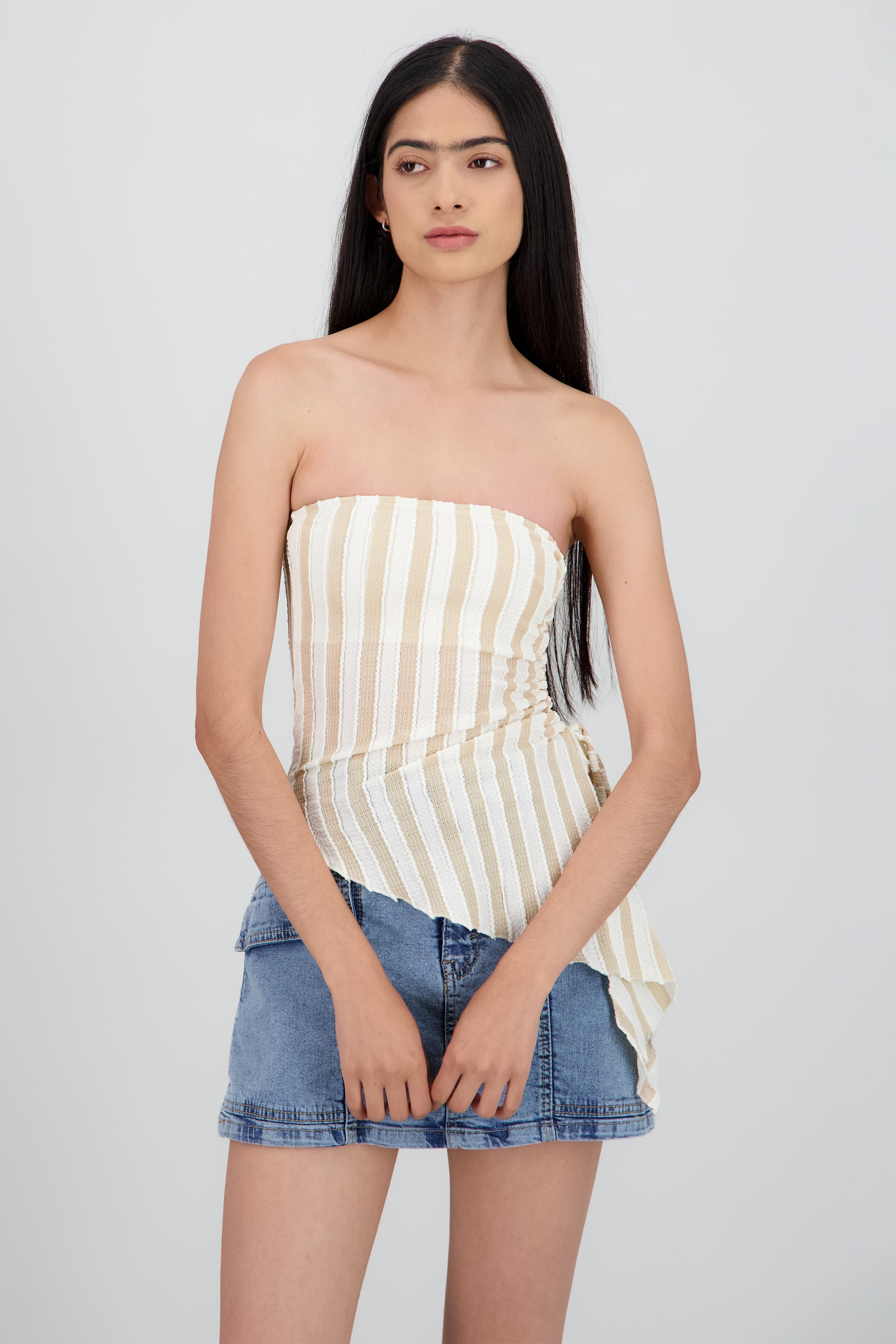 Top tubo abertura de lado rayas TAUPE