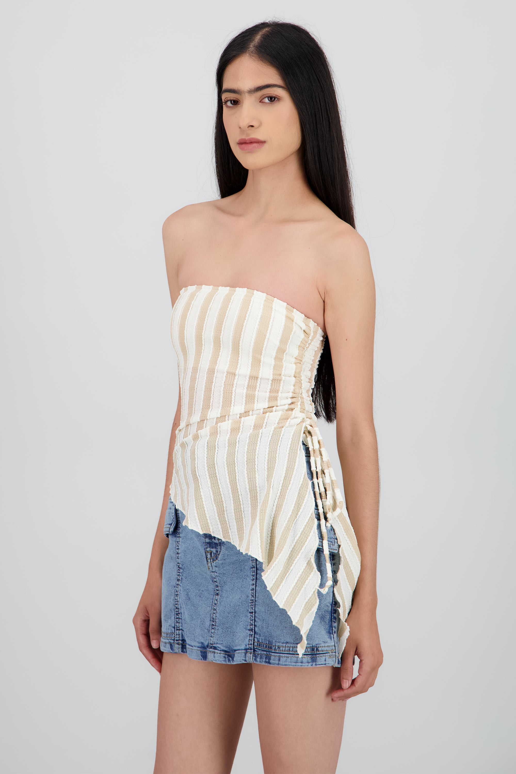 Top tubo abertura de lado rayas TAUPE