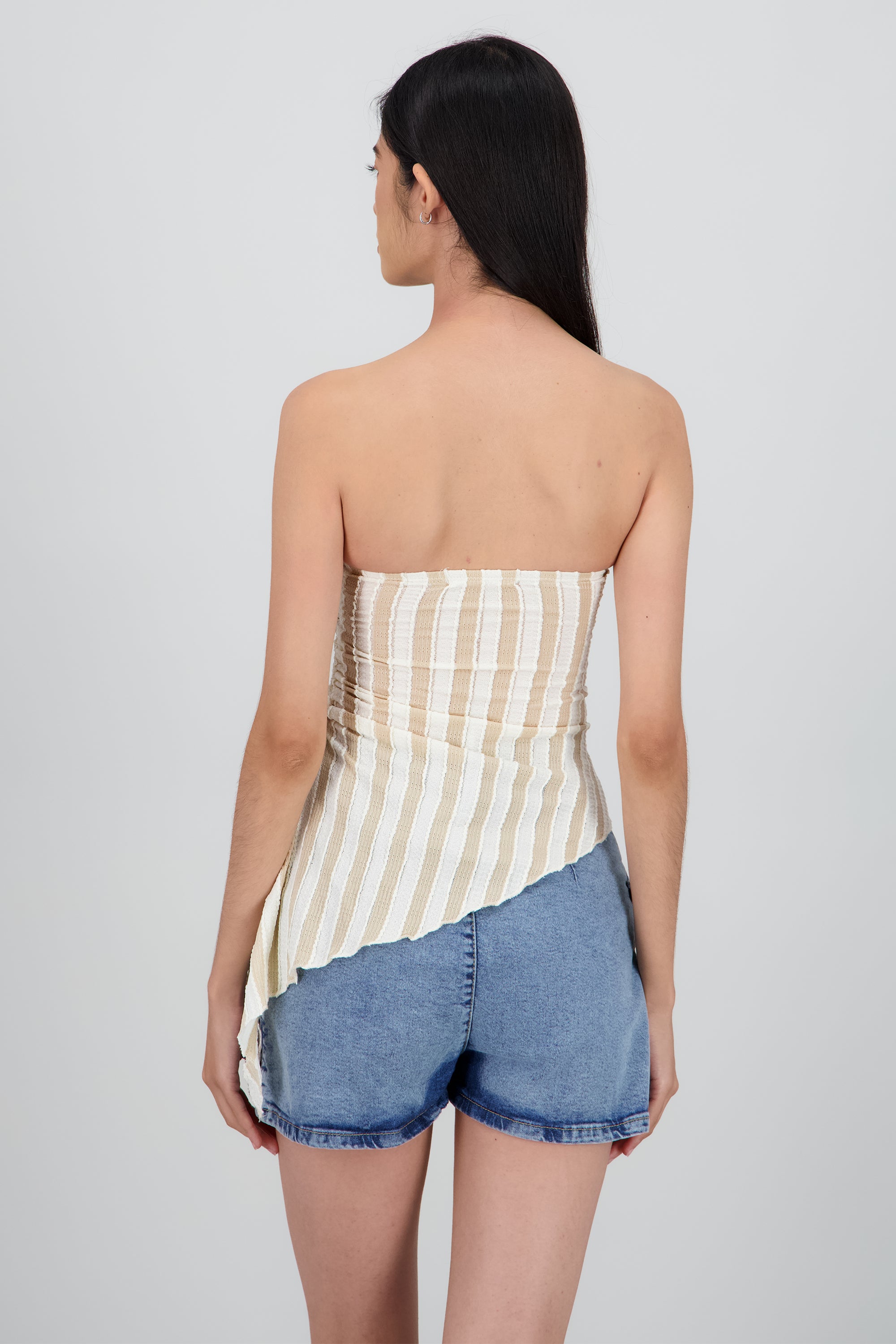 Top tubo abertura de lado rayas TAUPE