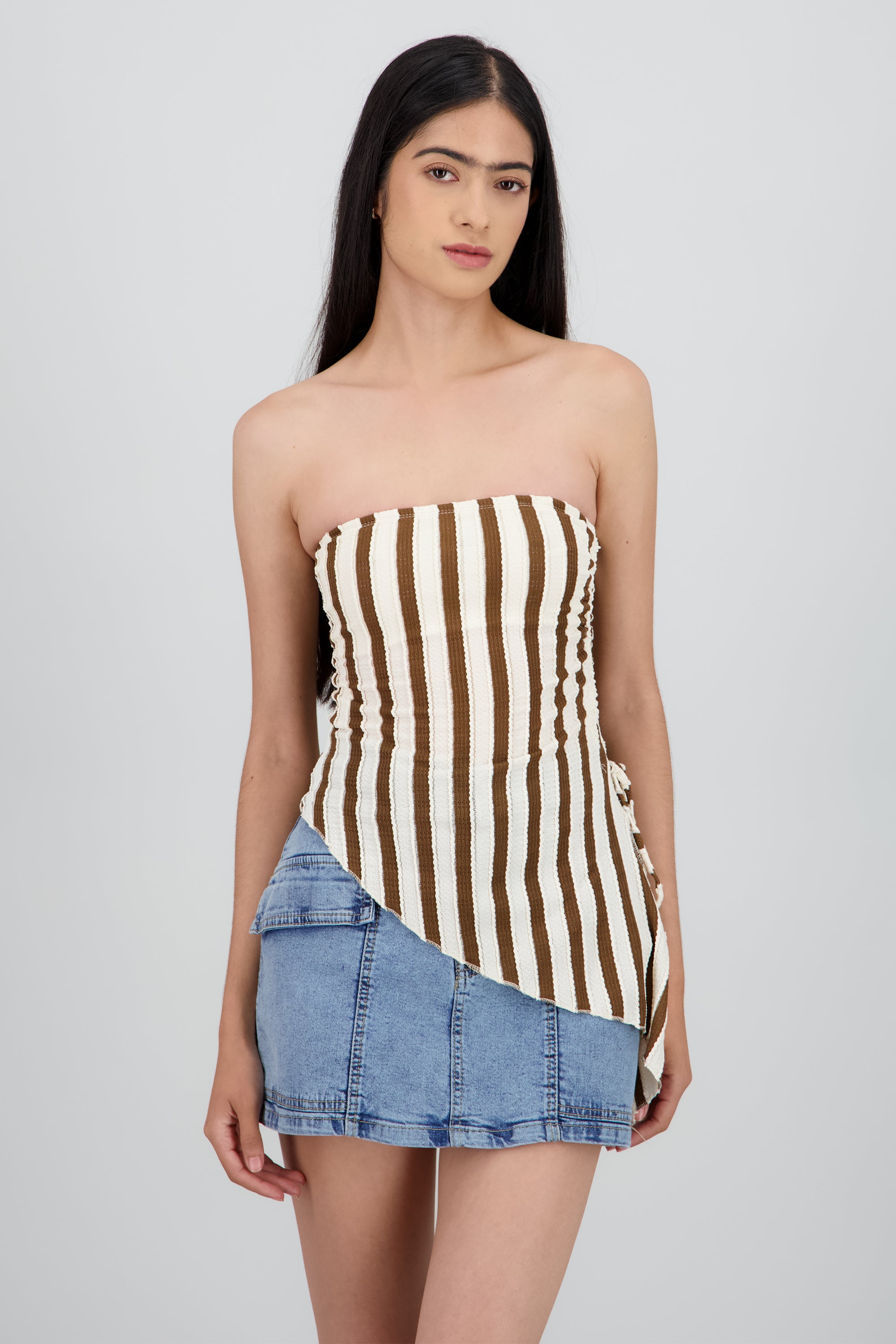 Top tubo abertura de lado rayas CAFE COMBO