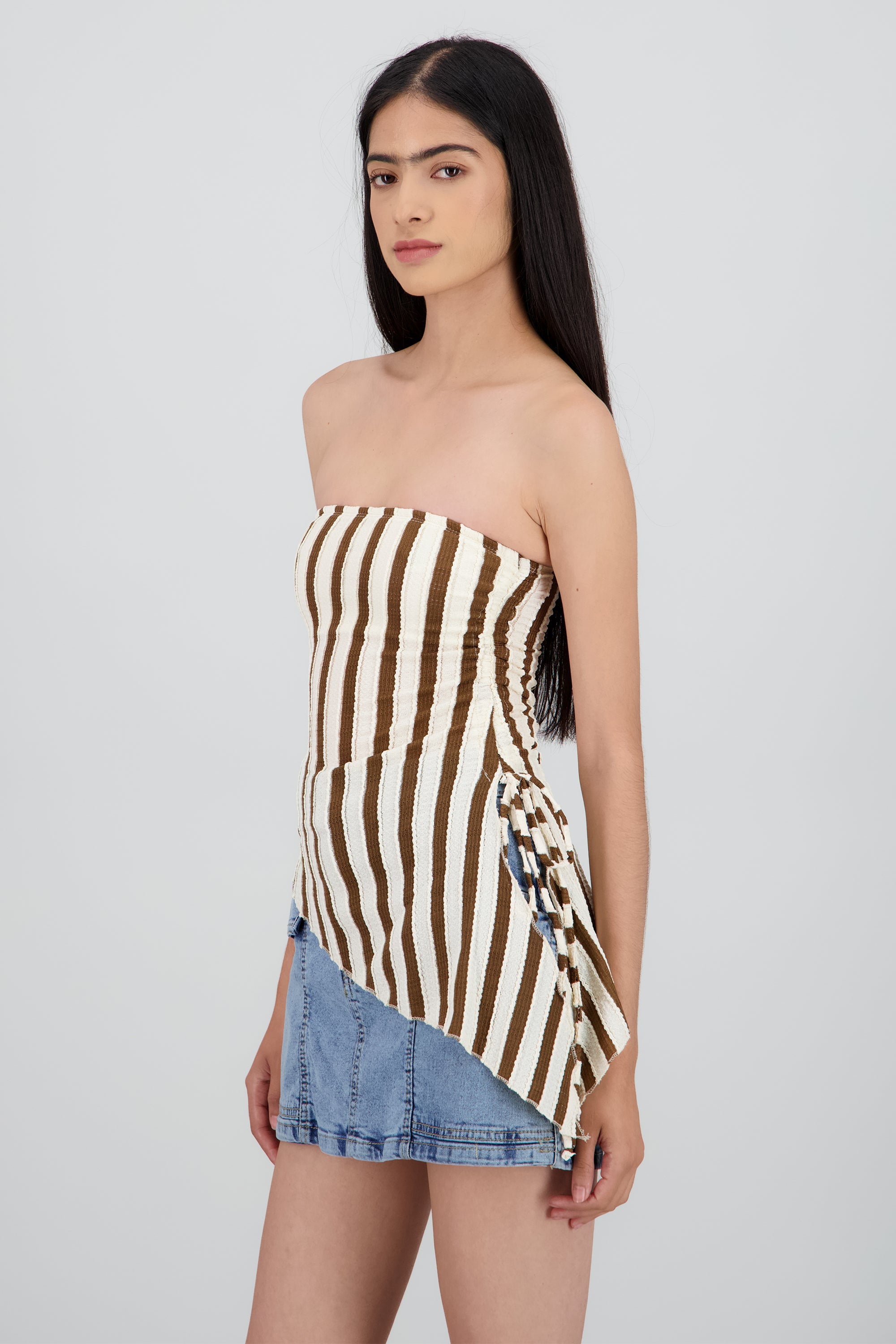 Top tubo abertura de lado rayas CAFE COMBO