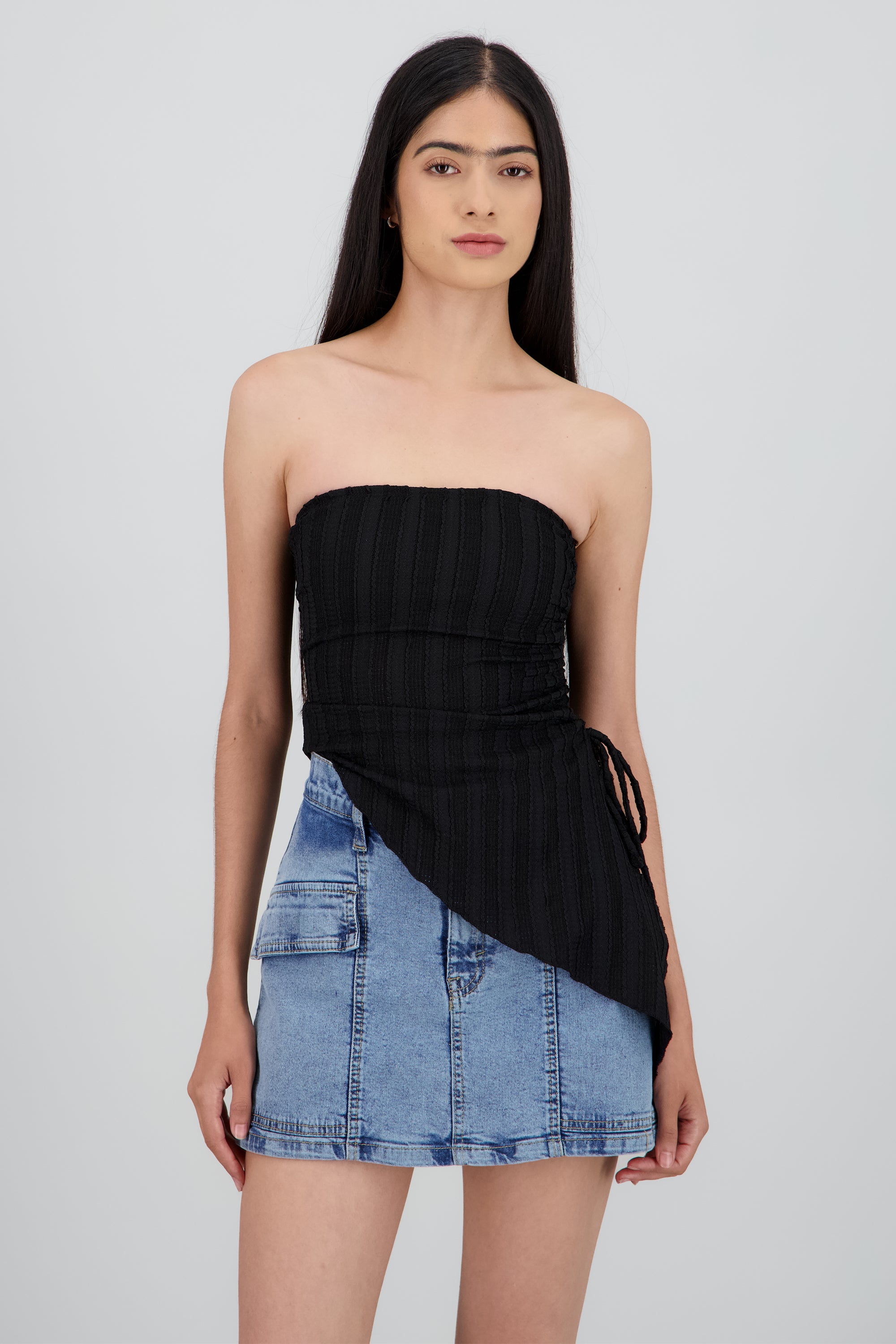 Top tubo abertura de lado rayas NEGRO