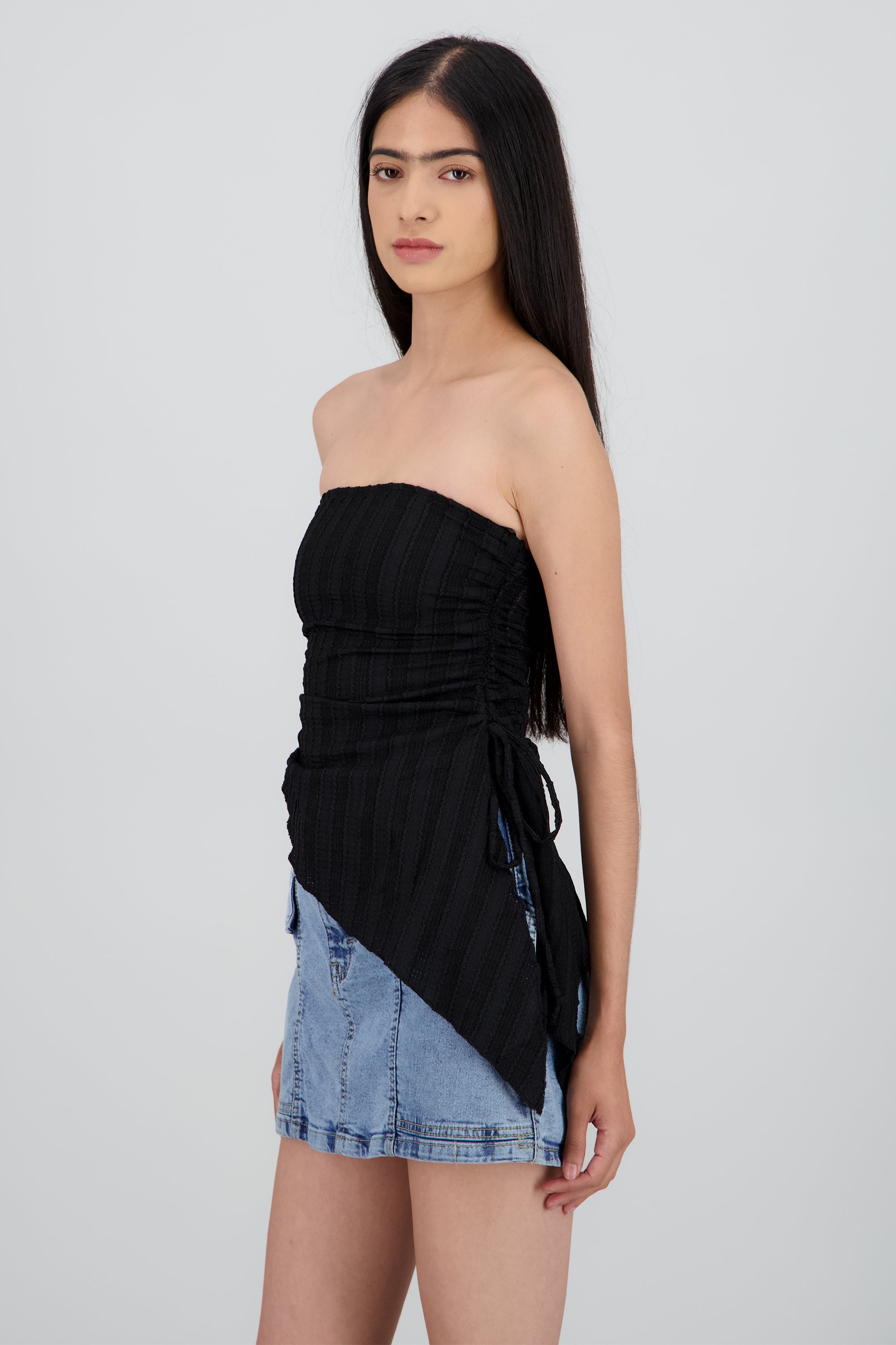 Top tubo abertura de lado rayas NEGRO