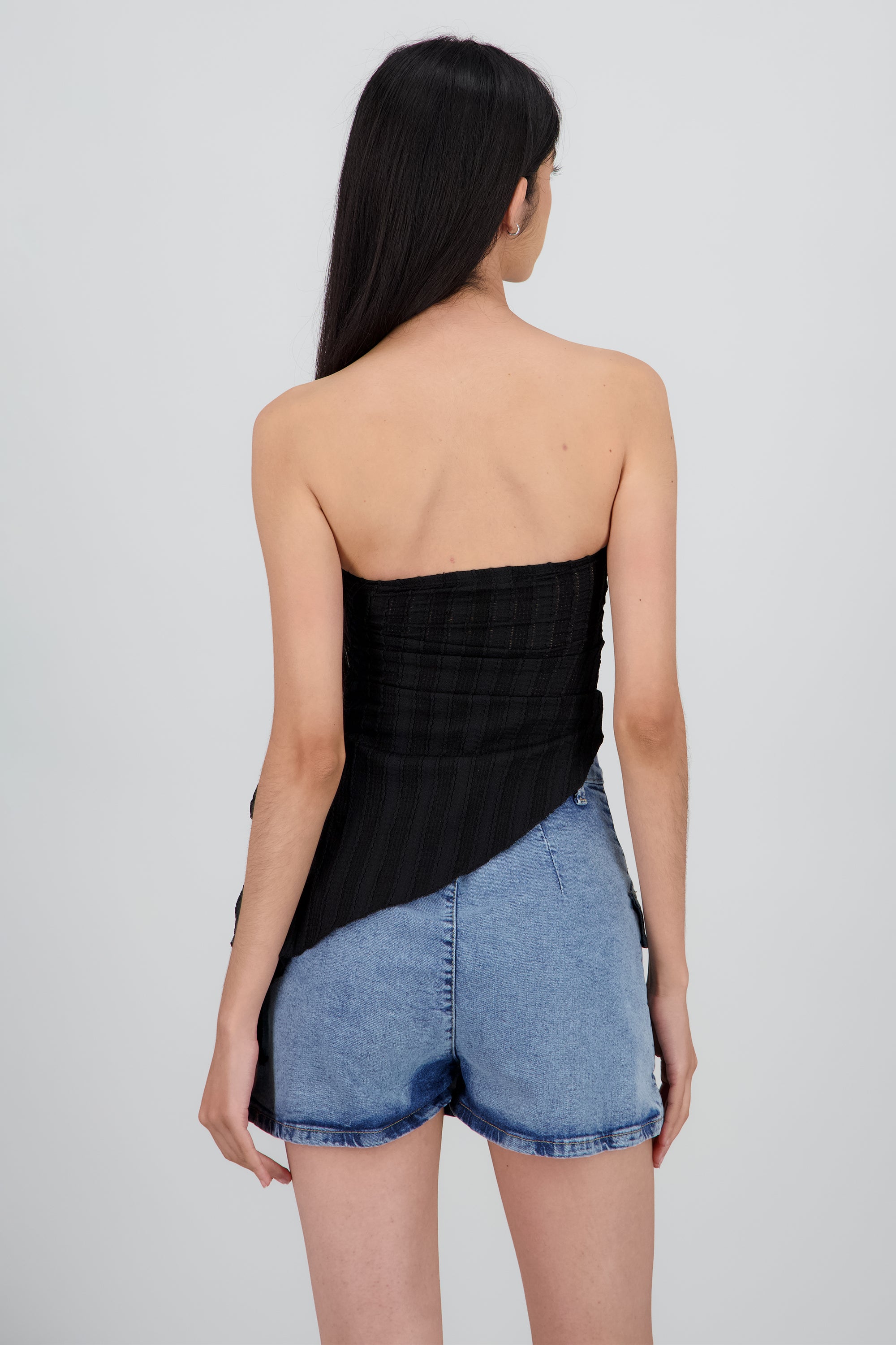 Top tubo abertura de lado rayas NEGRO