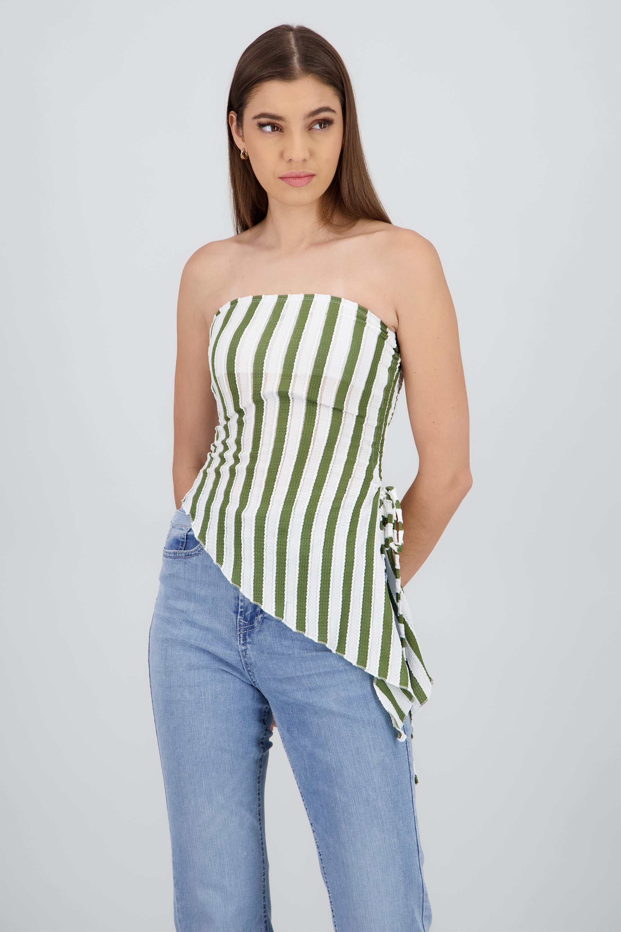 Top tubo abertura de lado rayas OLIVO COMBO