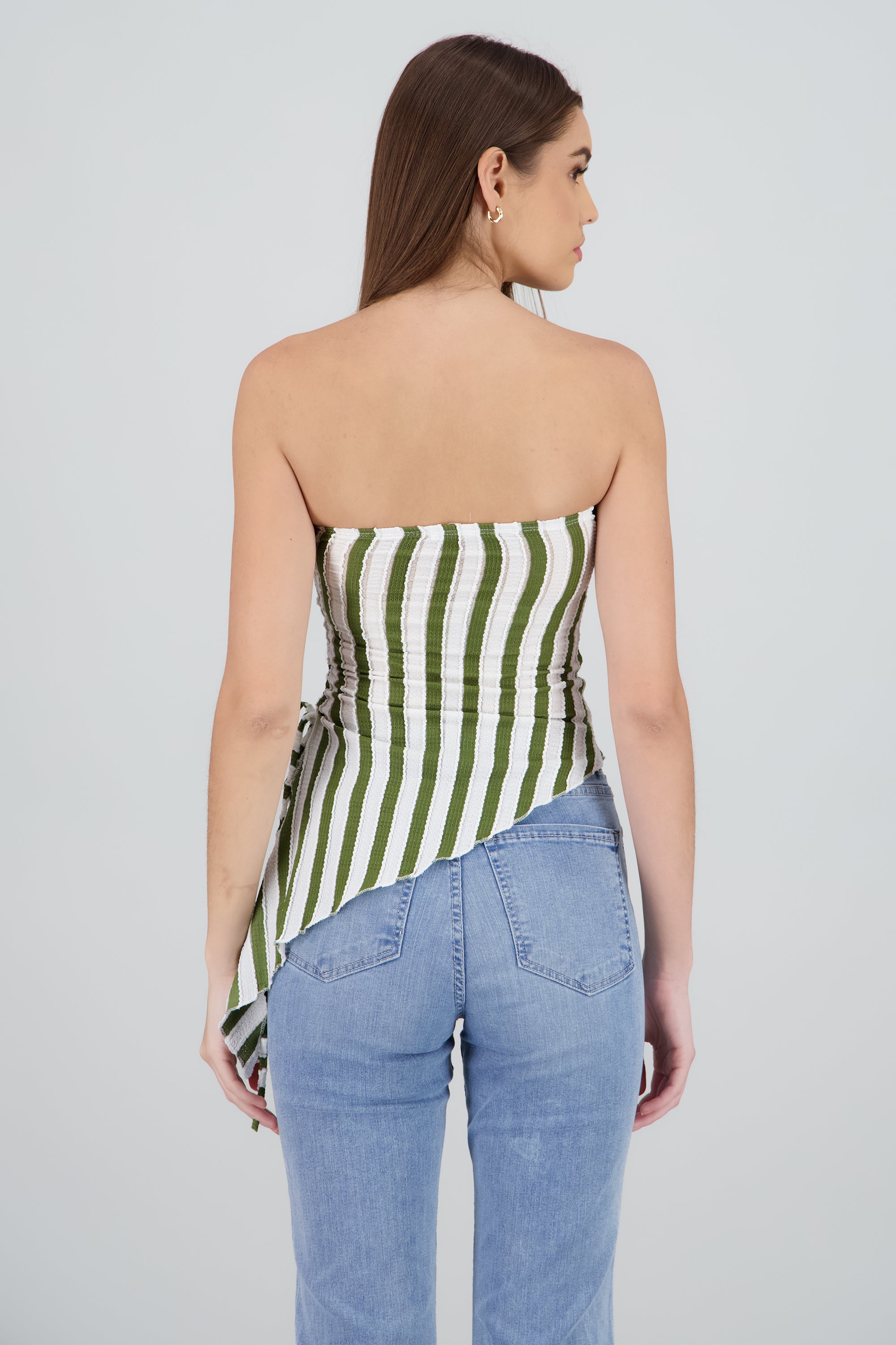 Top tubo abertura de lado rayas OLIVO COMBO