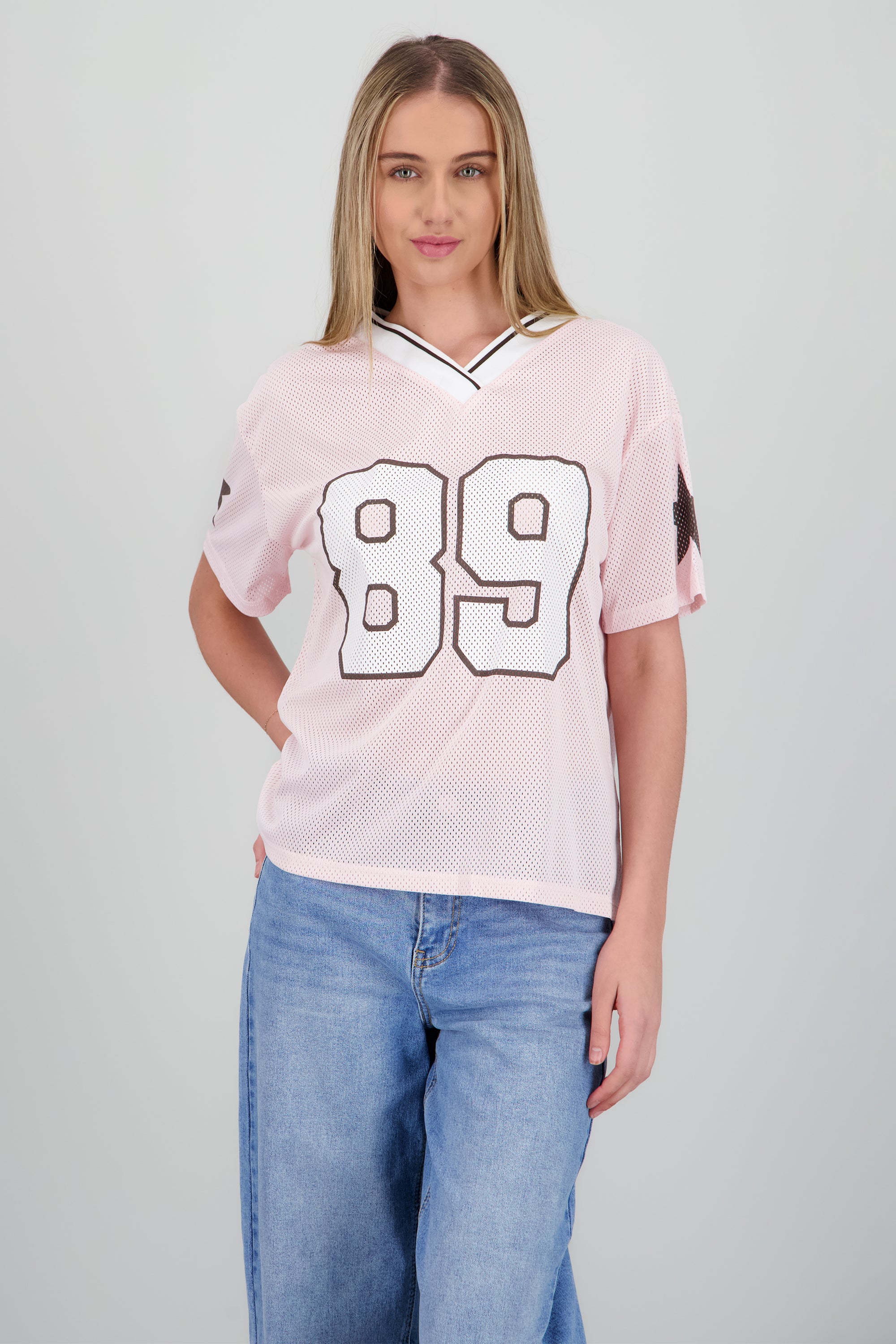 Playera estampado numero estrellas ROSA PASTEL