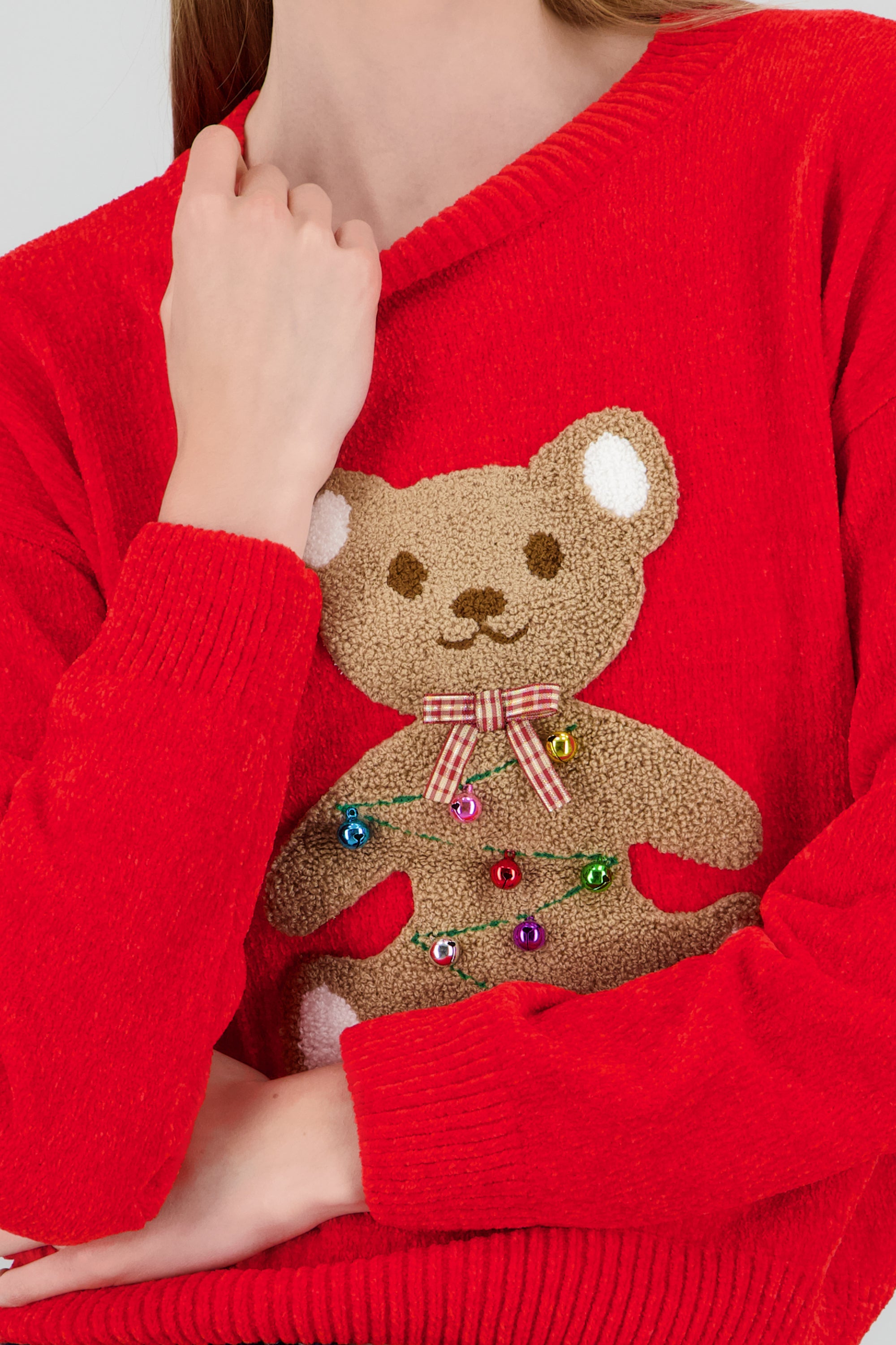 Sueter navidad oso esferas ROJO COMBO