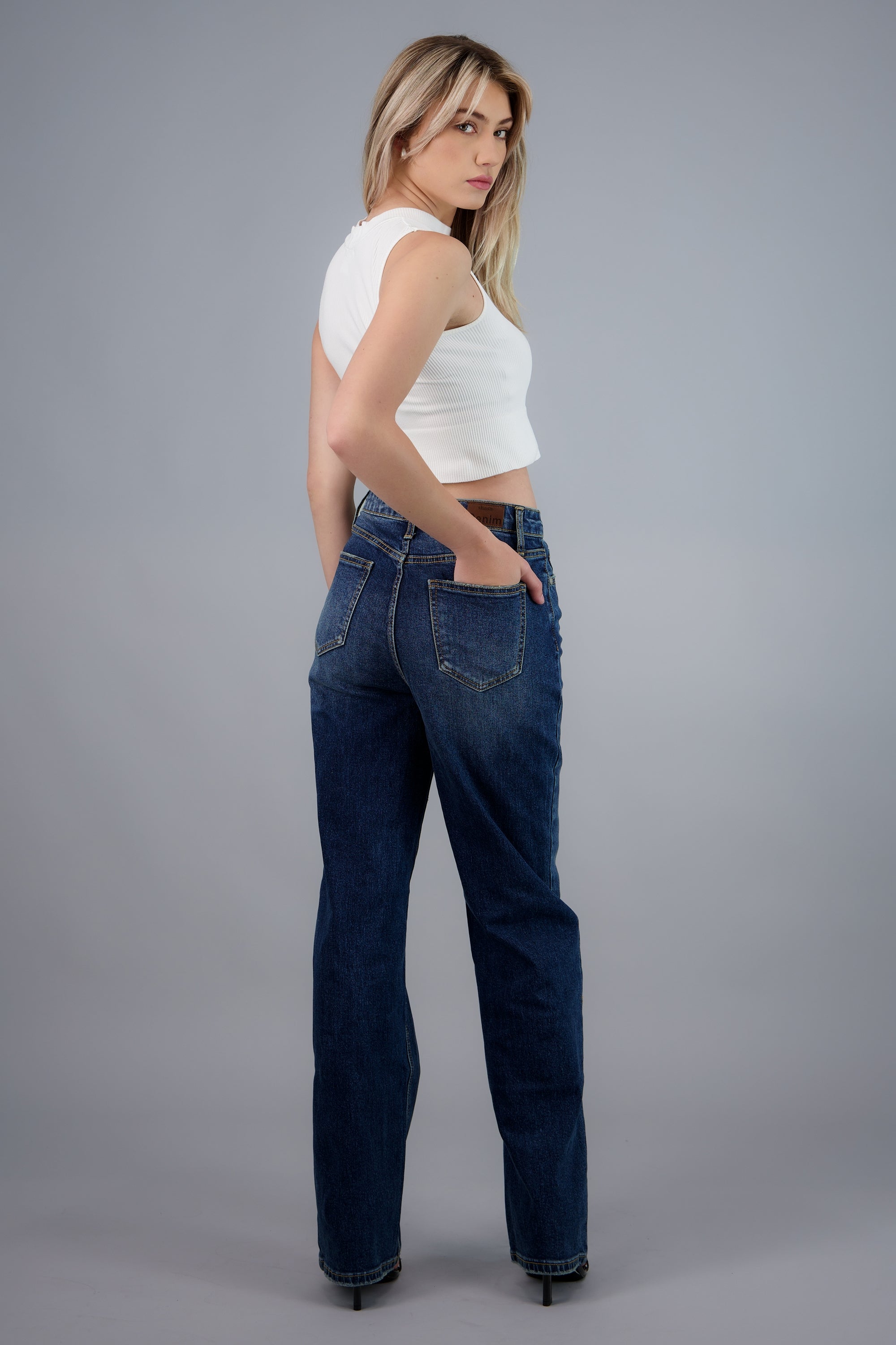 jeans straight wide leg DARK WASH