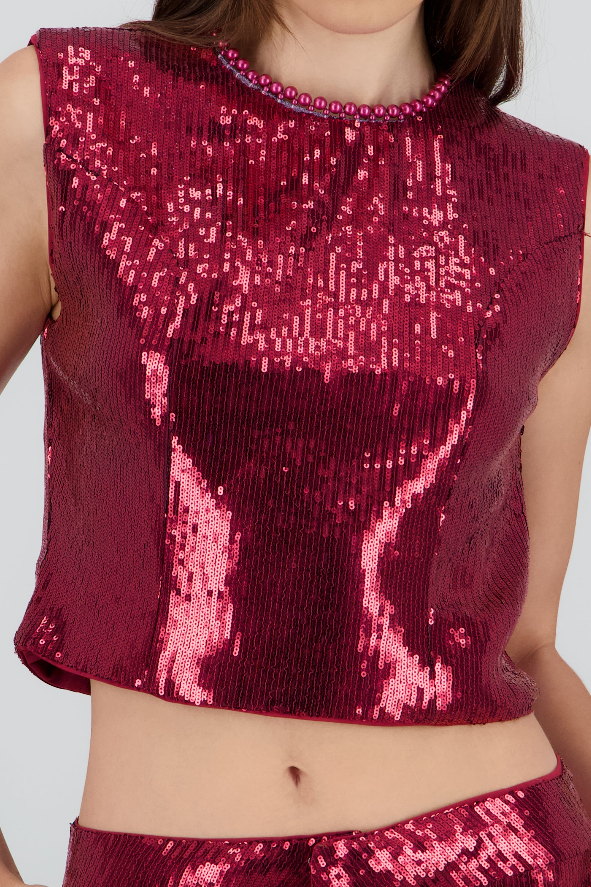 Blusa sin mangas de lentejuela CIRUELA