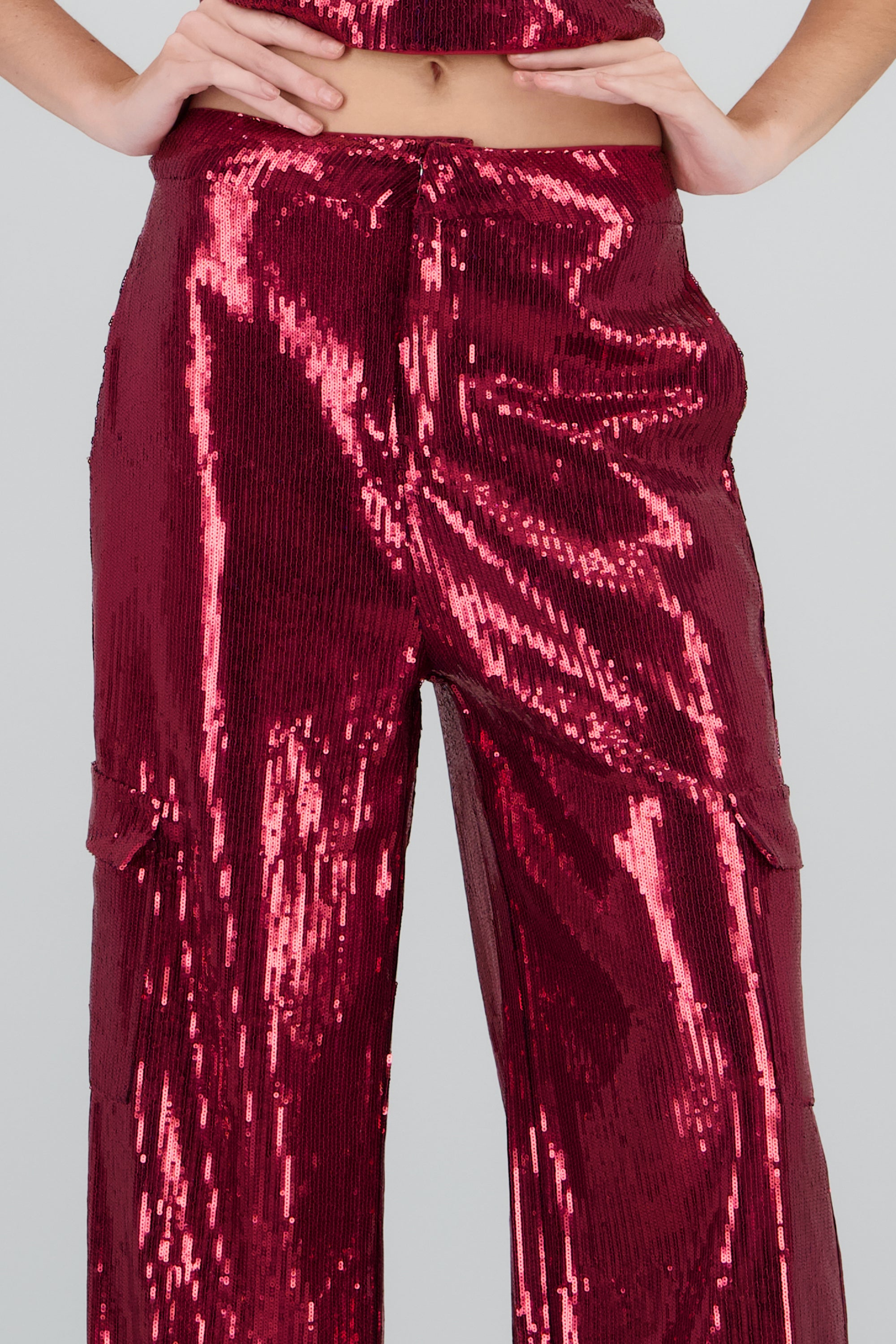 Pantalon recto de lentejuela CIRUELA