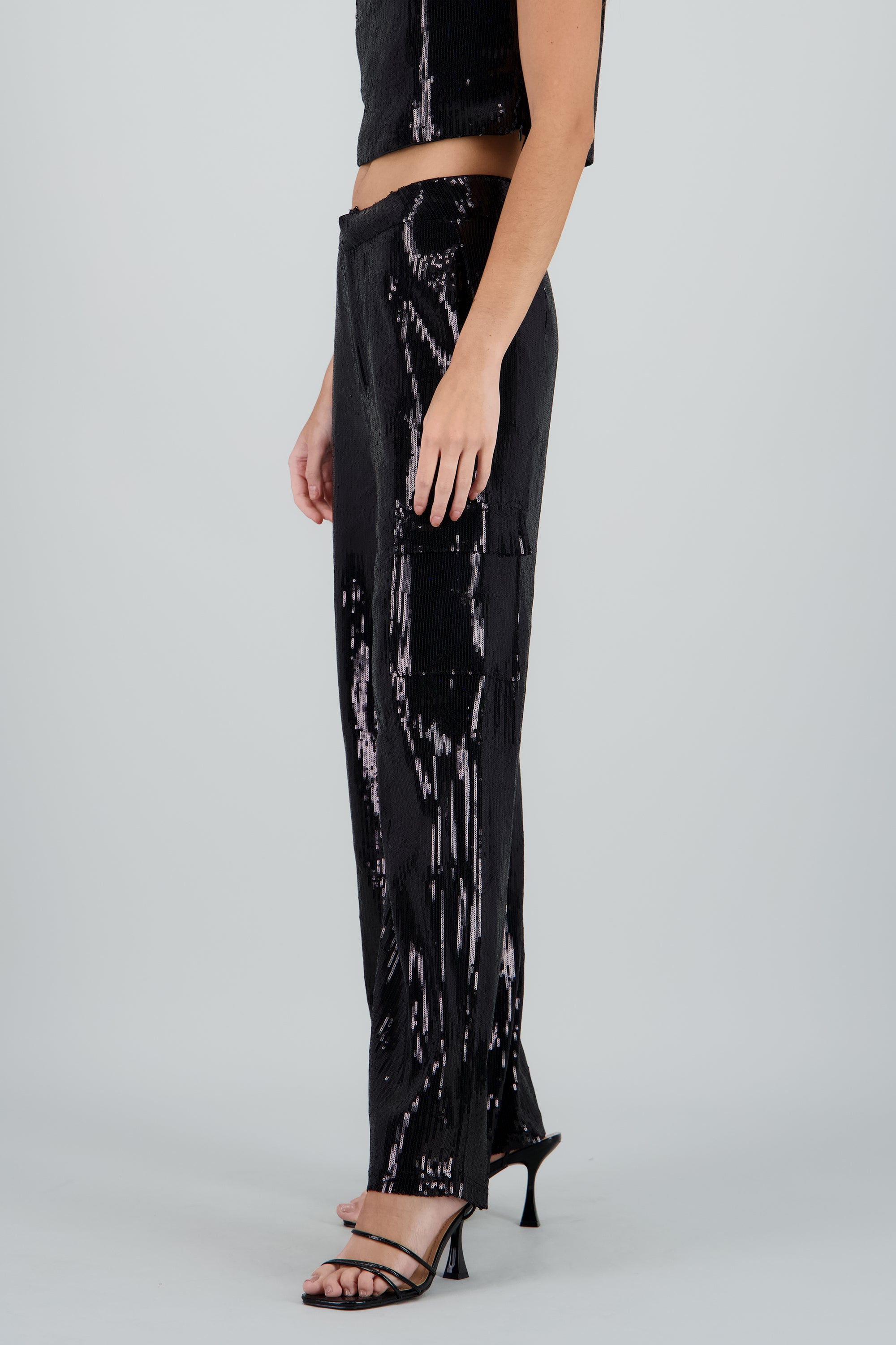 Pantalon recto de lentejuela NEGRO