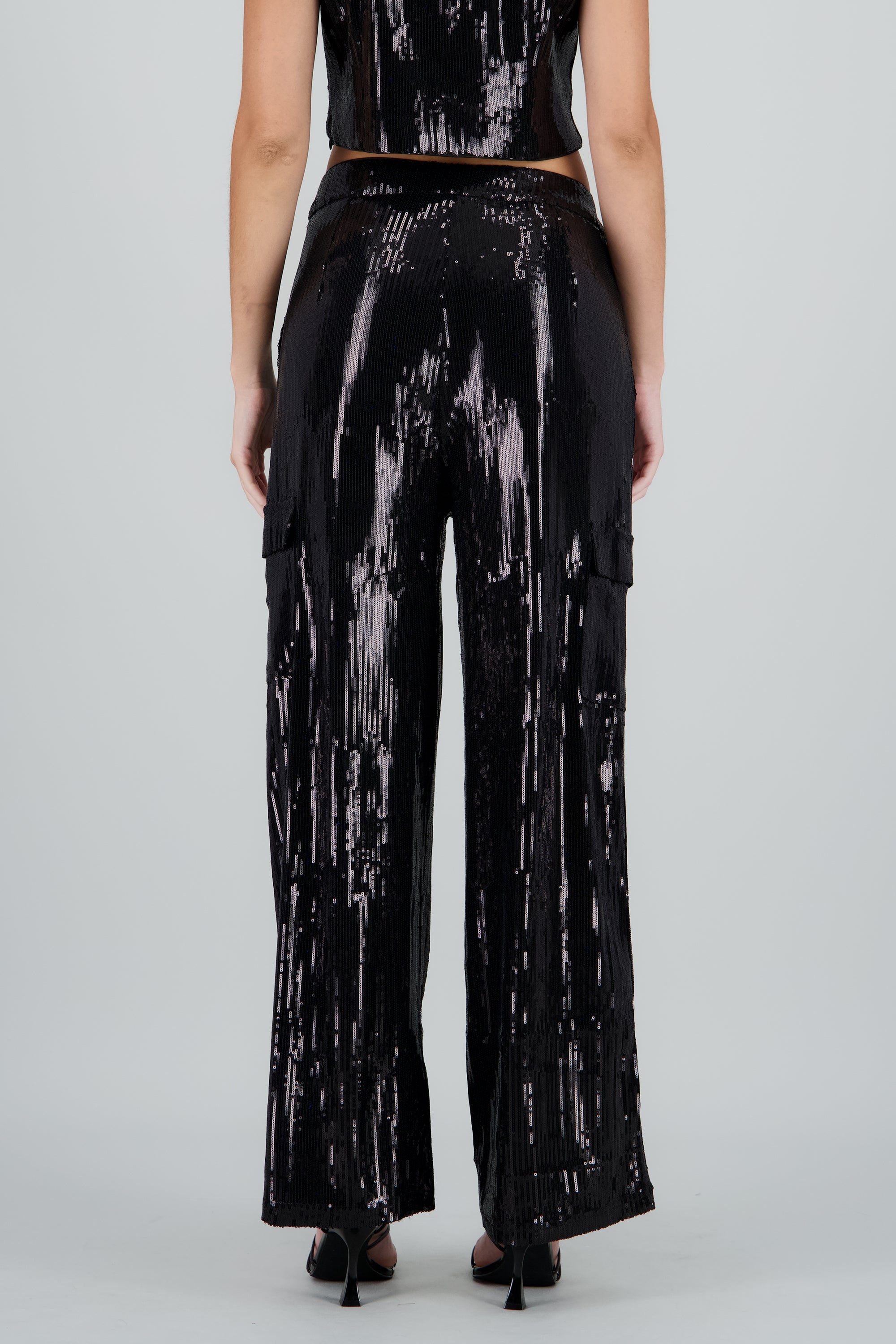 Pantalon recto de lentejuela NEGRO