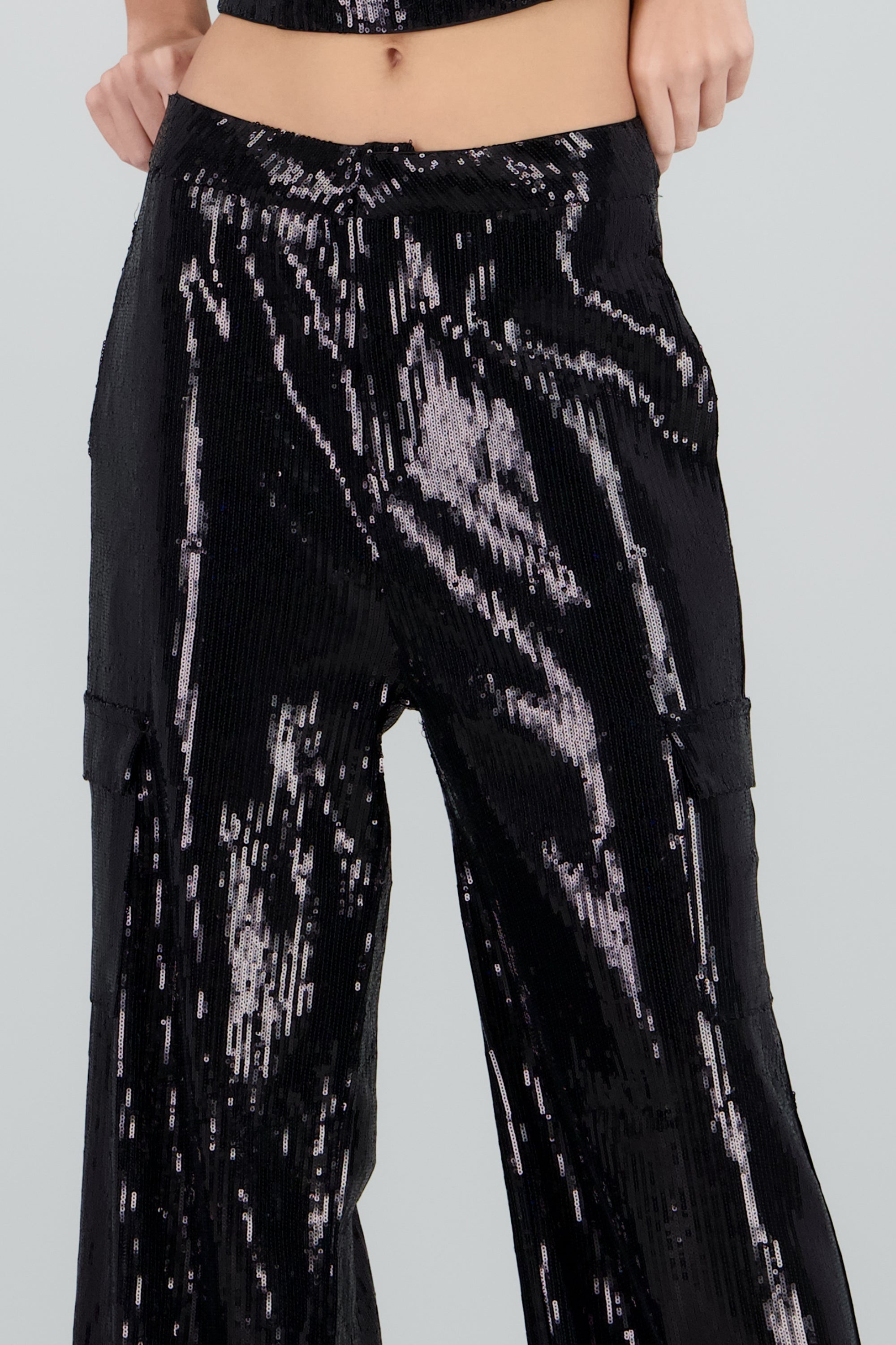 Pantalon recto de lentejuela NEGRO