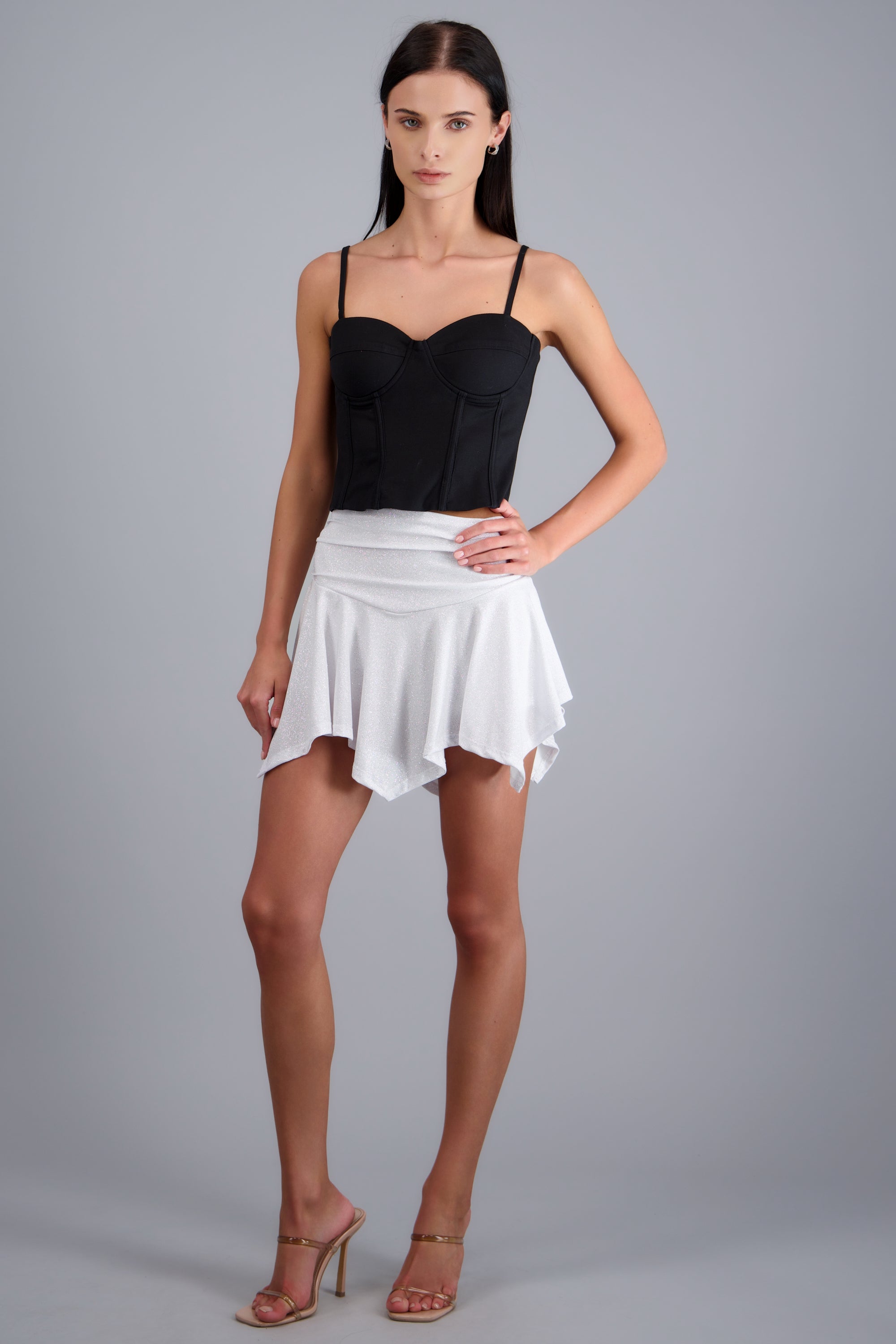 Falda asimetrica brillos BLANCO