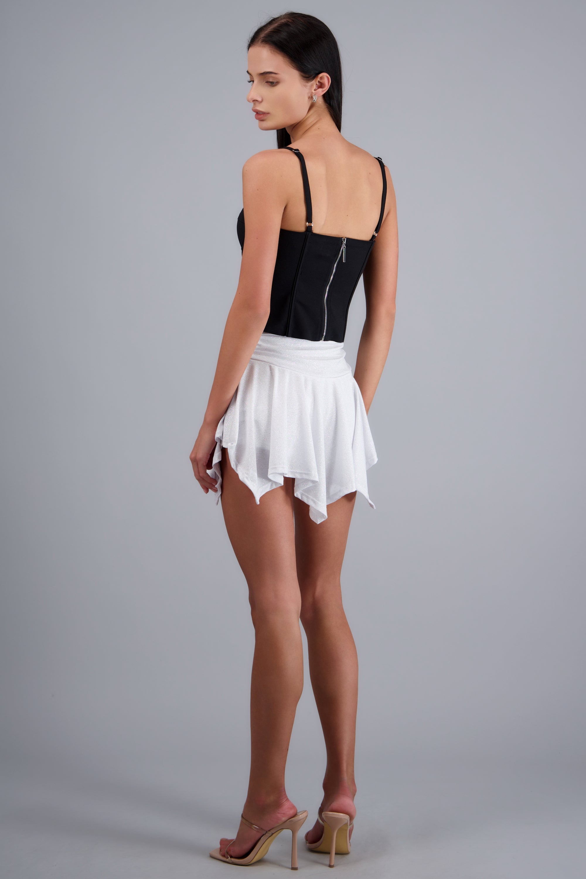 Falda asimetrica brillos BLANCO