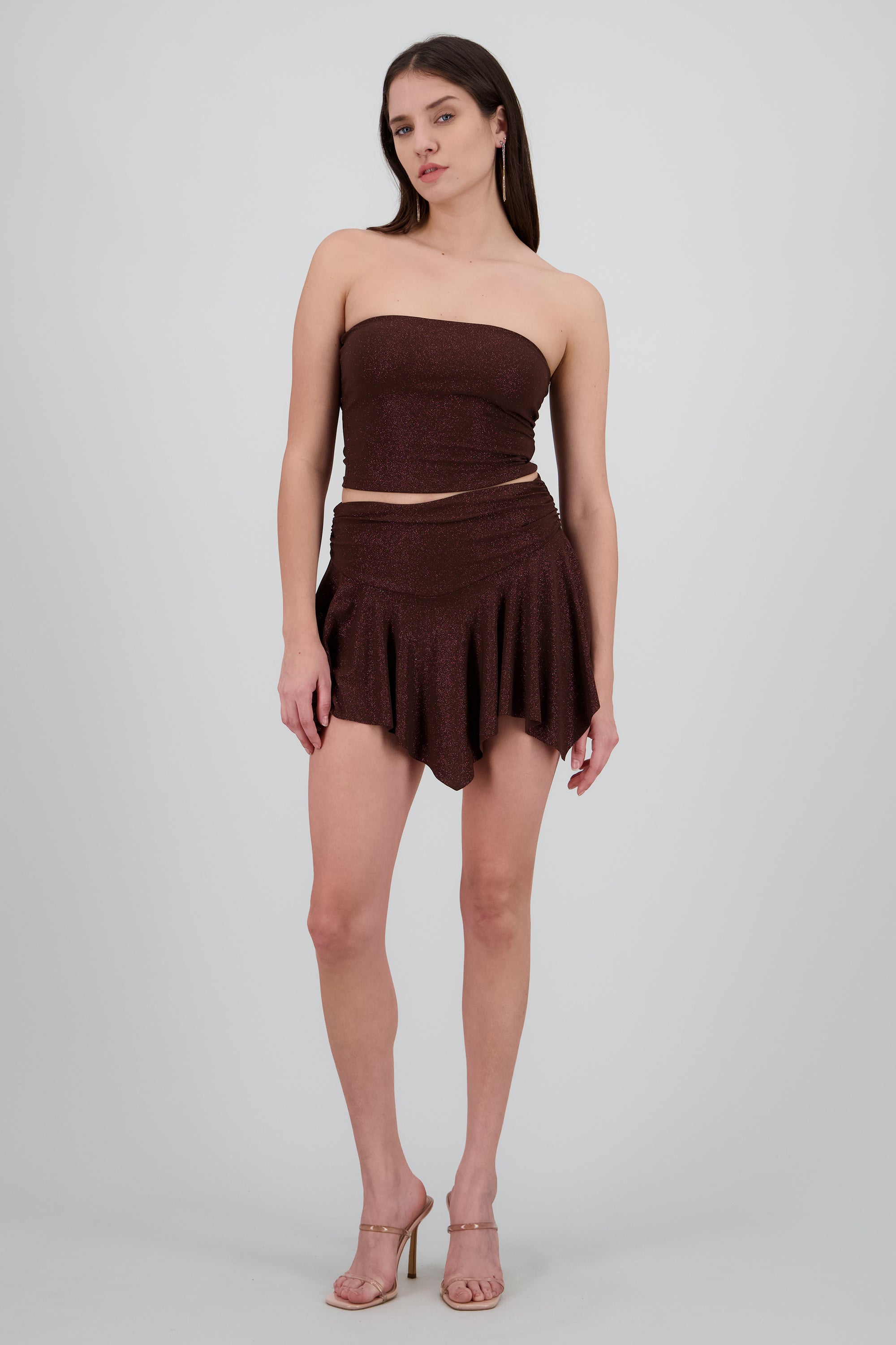 Falda asimetrica brillos CAFE