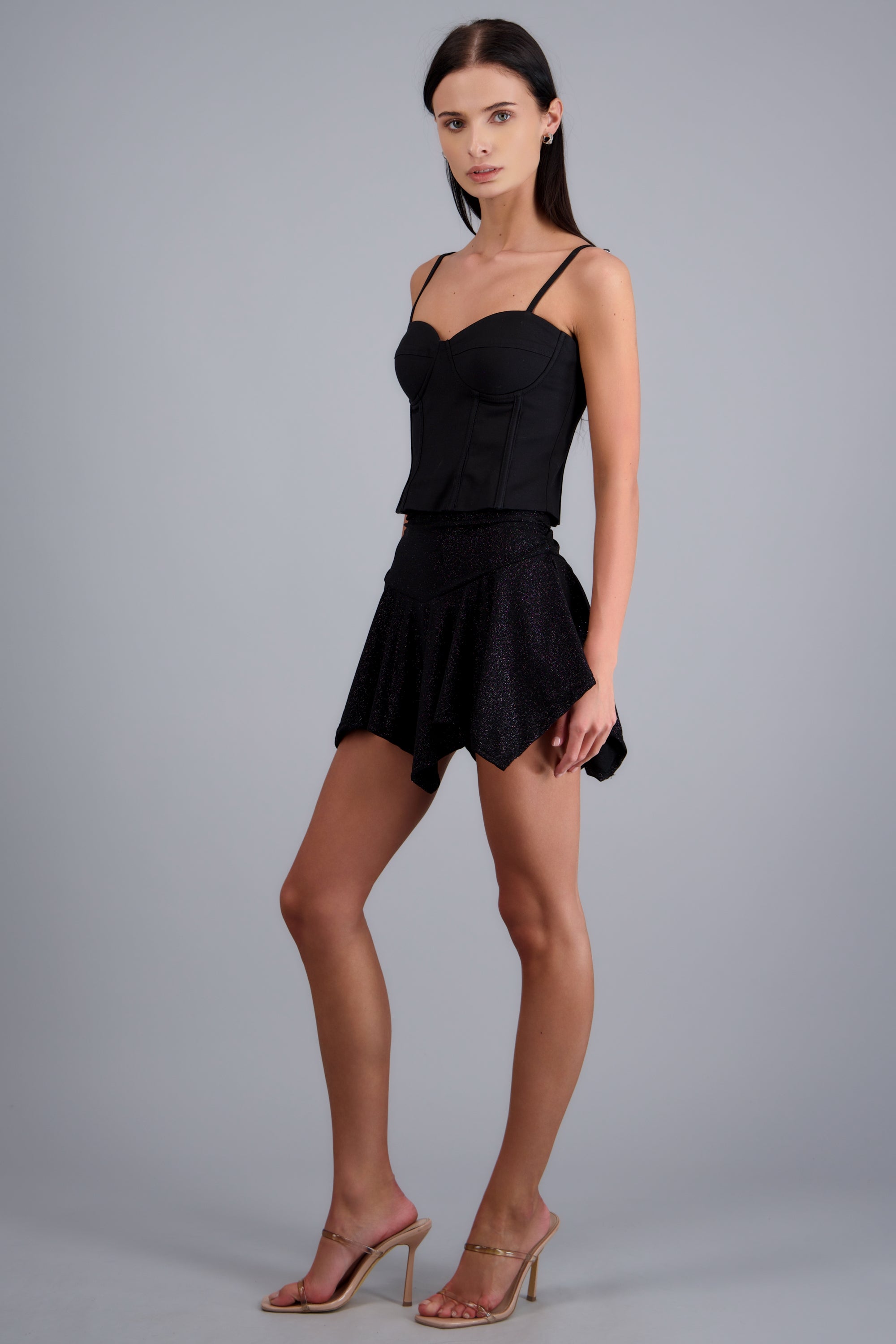 Falda asimetrica brillos NEGRO