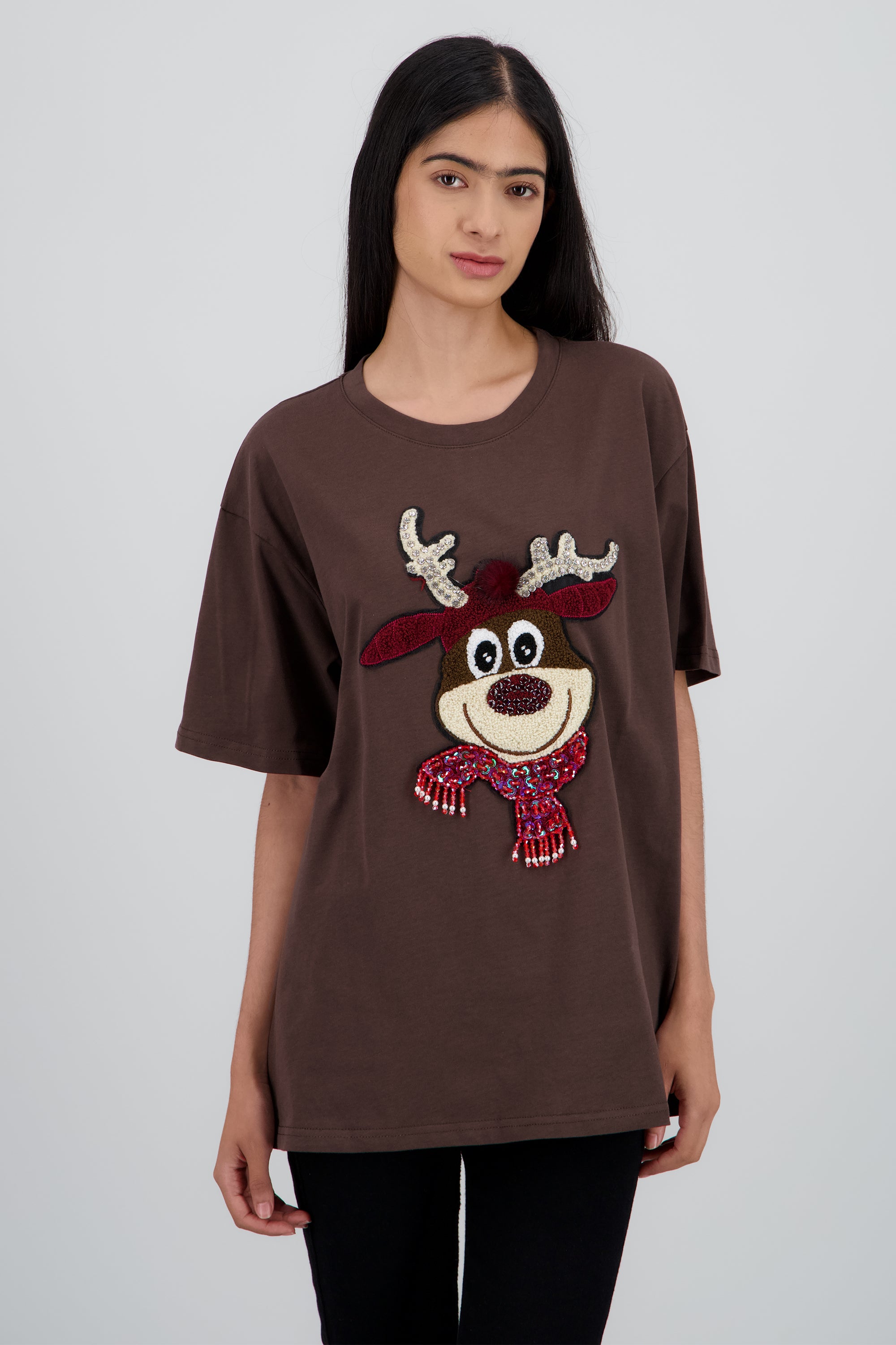 Playera manga corta reno textura CHOCOLATE