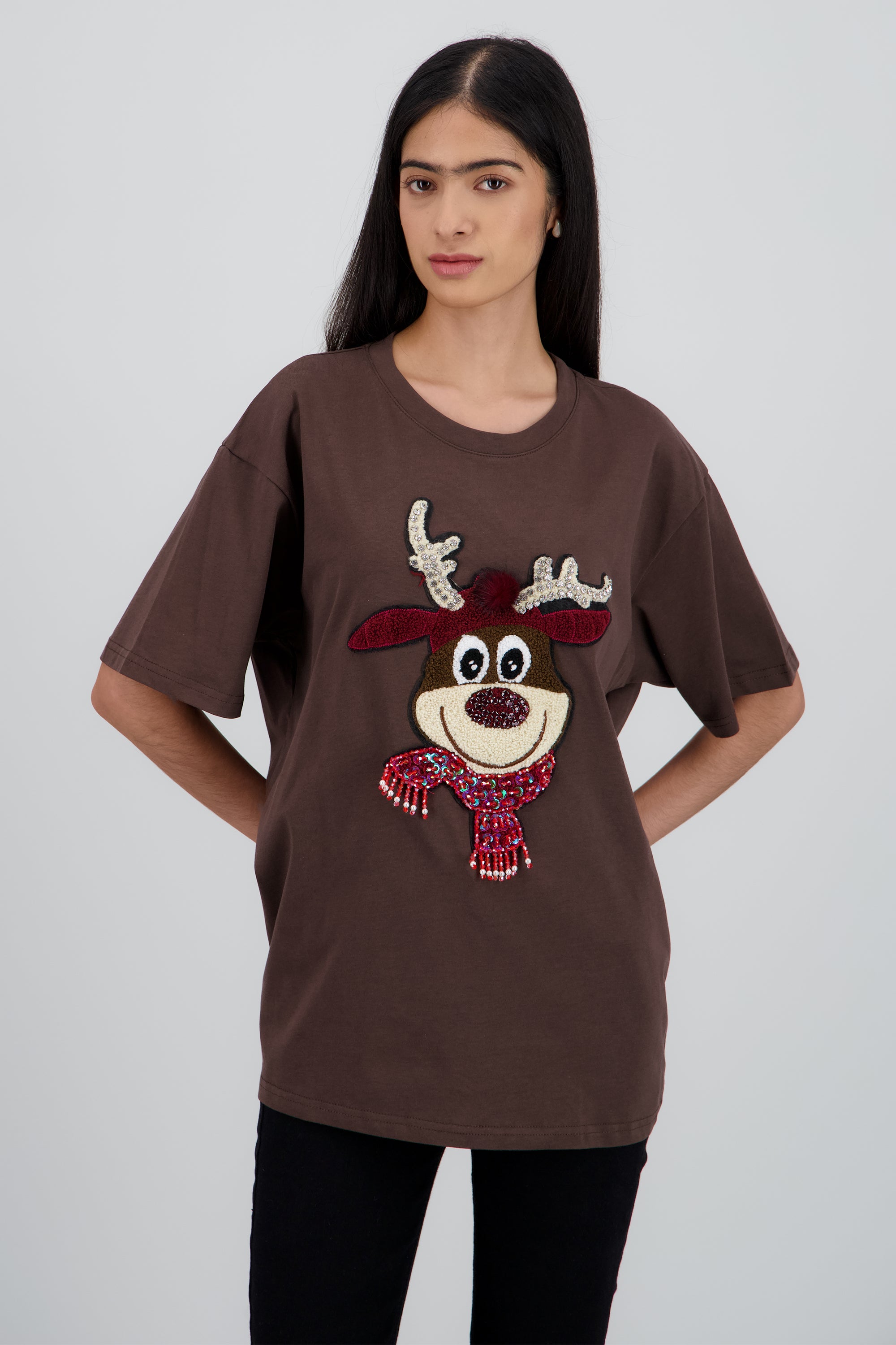 Playera manga corta reno textura CHOCOLATE