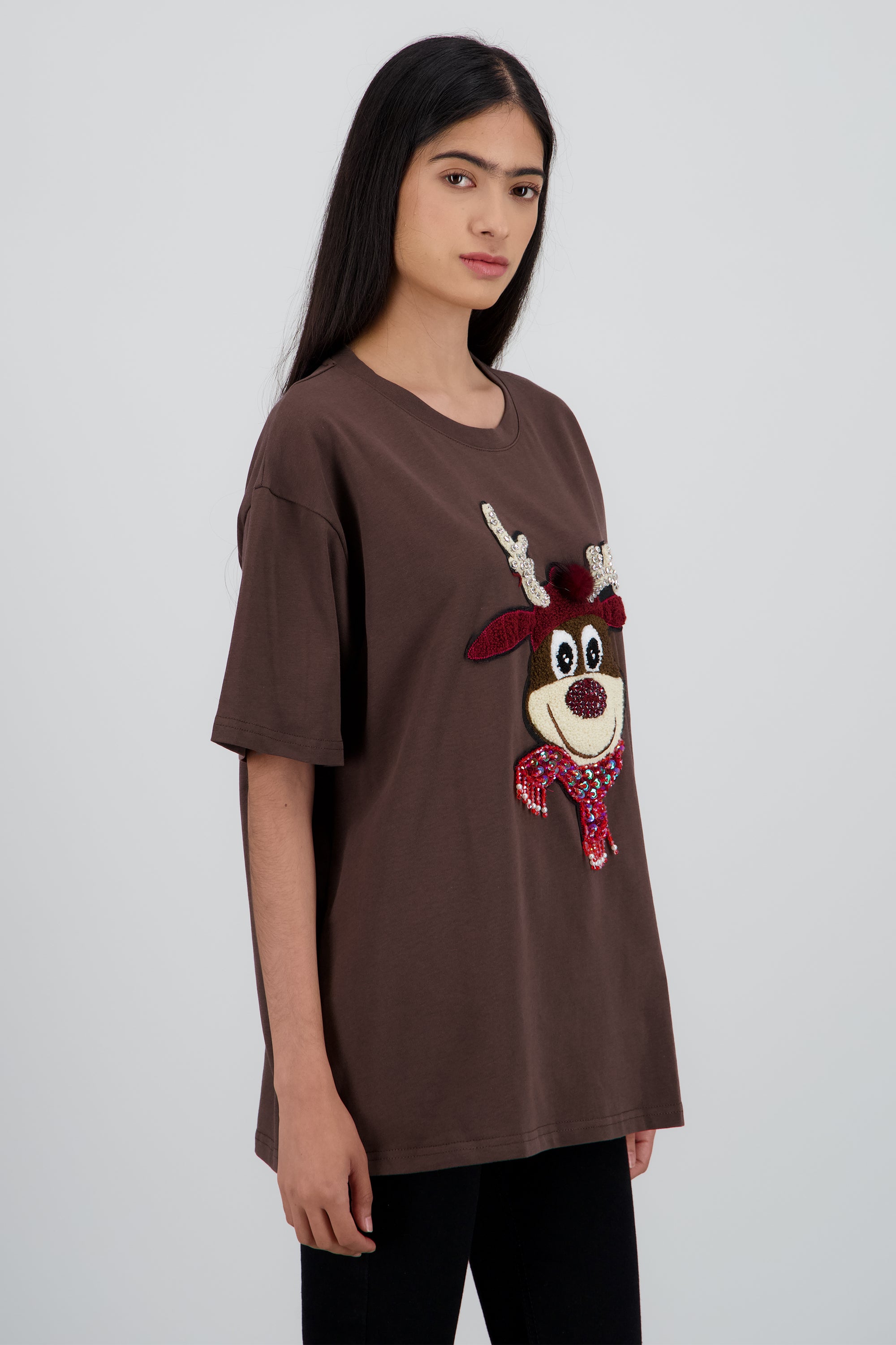 Playera manga corta reno textura CHOCOLATE