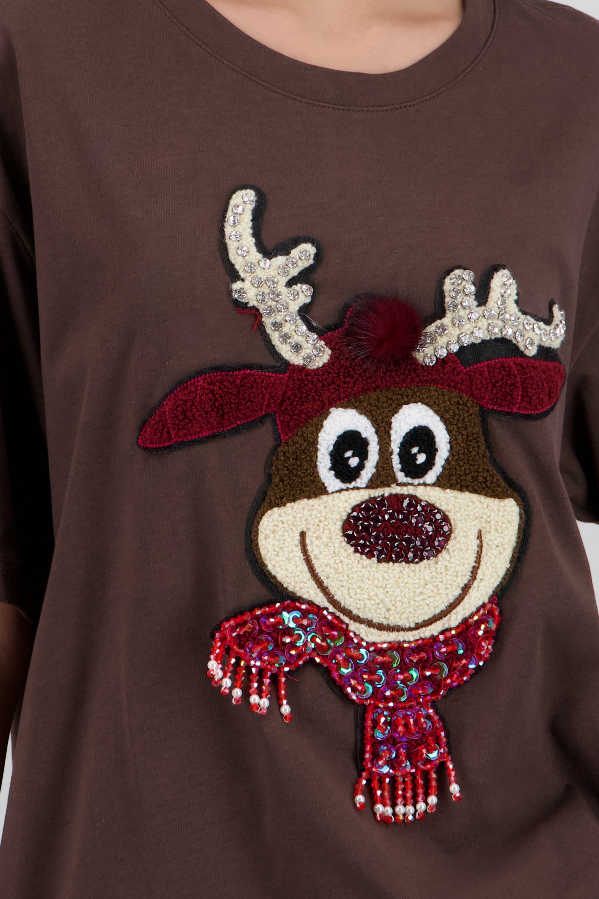 Playera manga corta reno textura CHOCOLATE