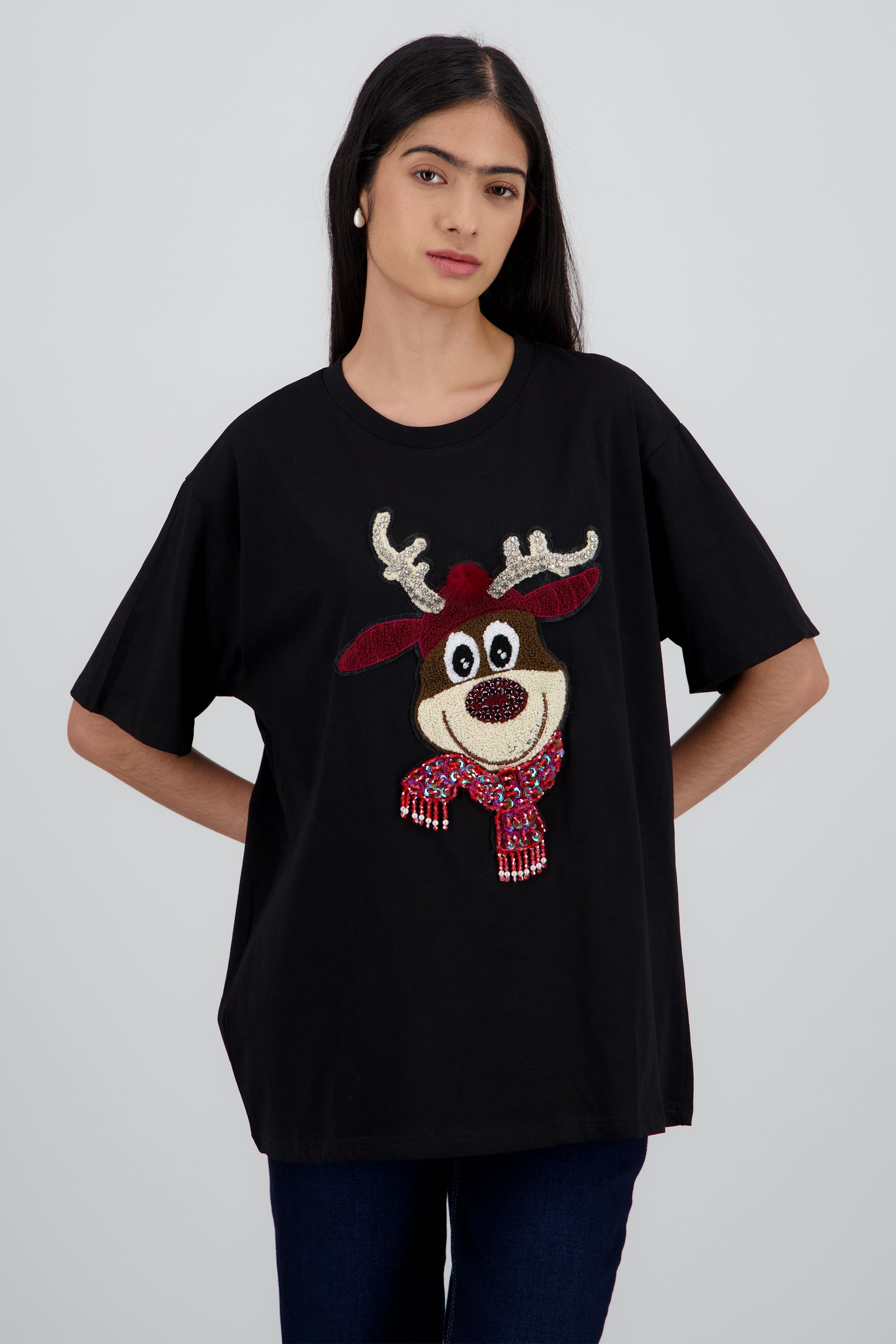 Playera manga corta reno textura NEGRO