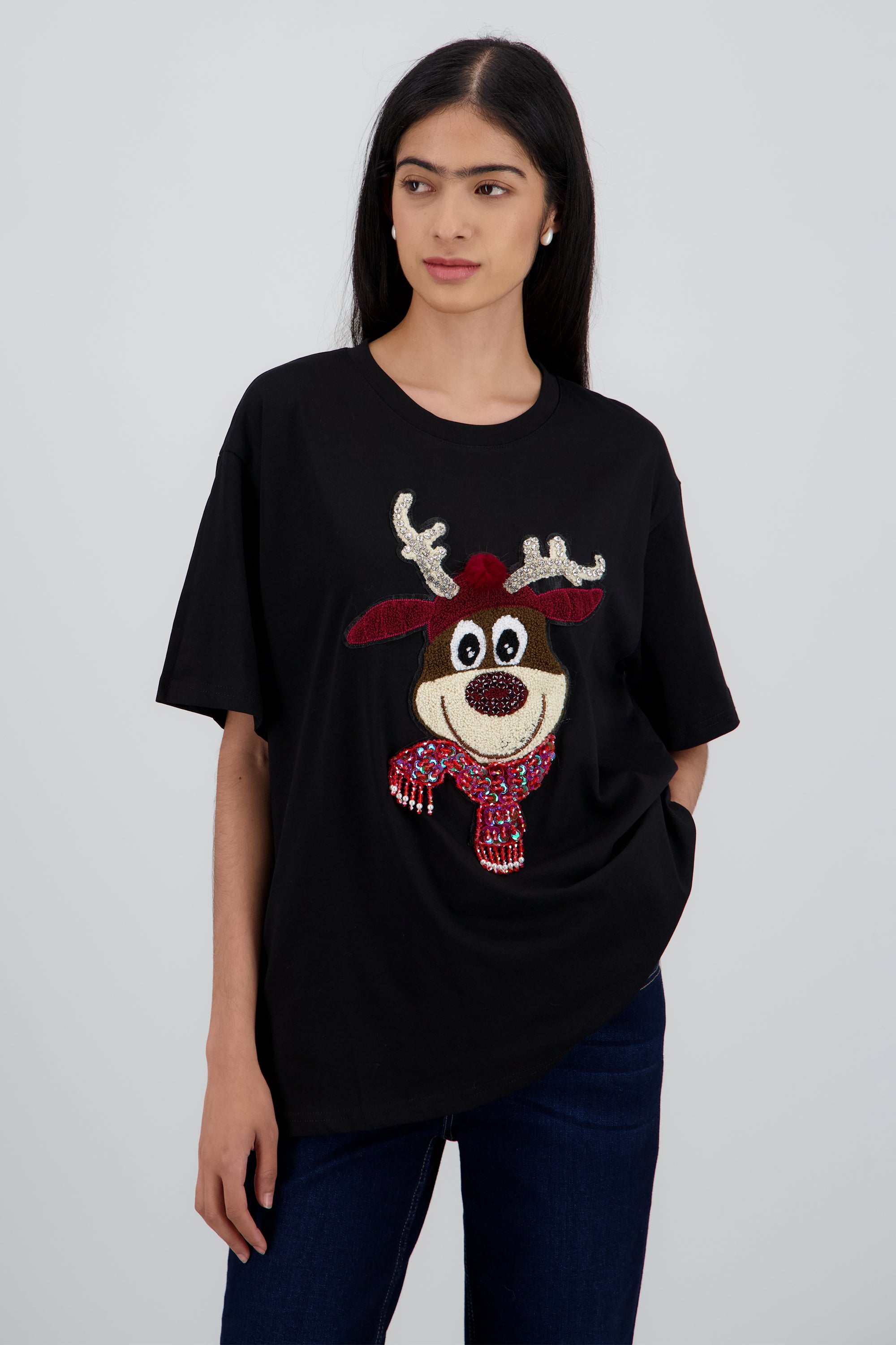 Playera manga corta reno textura NEGRO