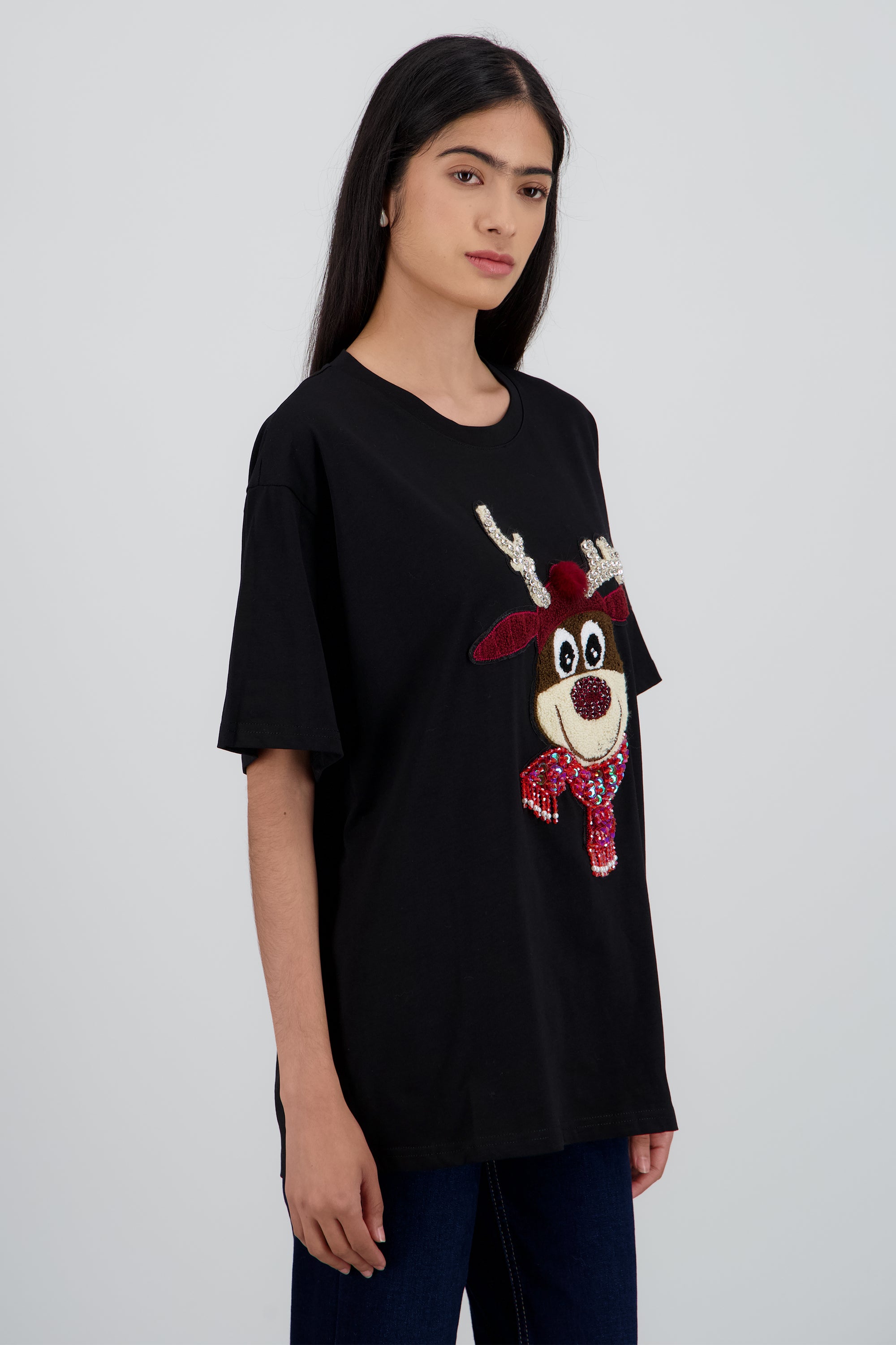 Playera manga corta reno textura NEGRO