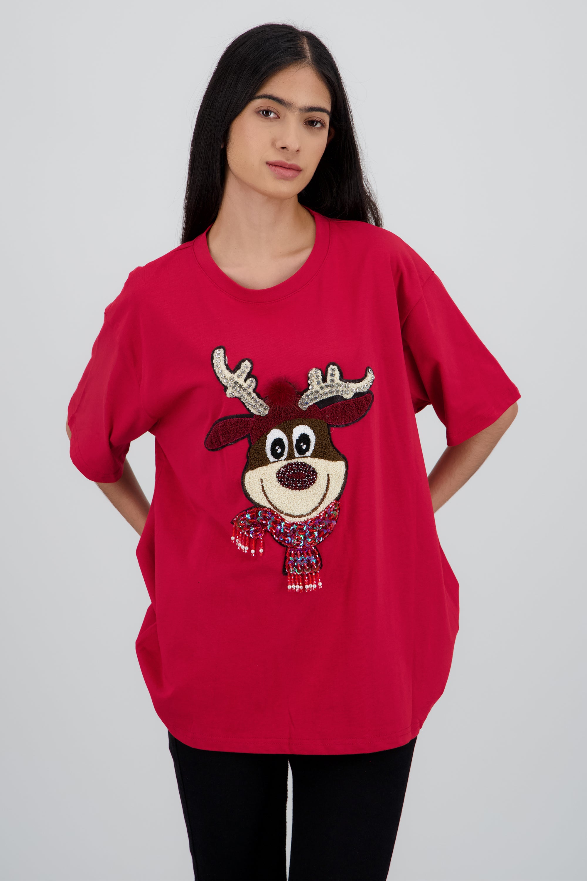 Playera manga corta reno textura ROJO