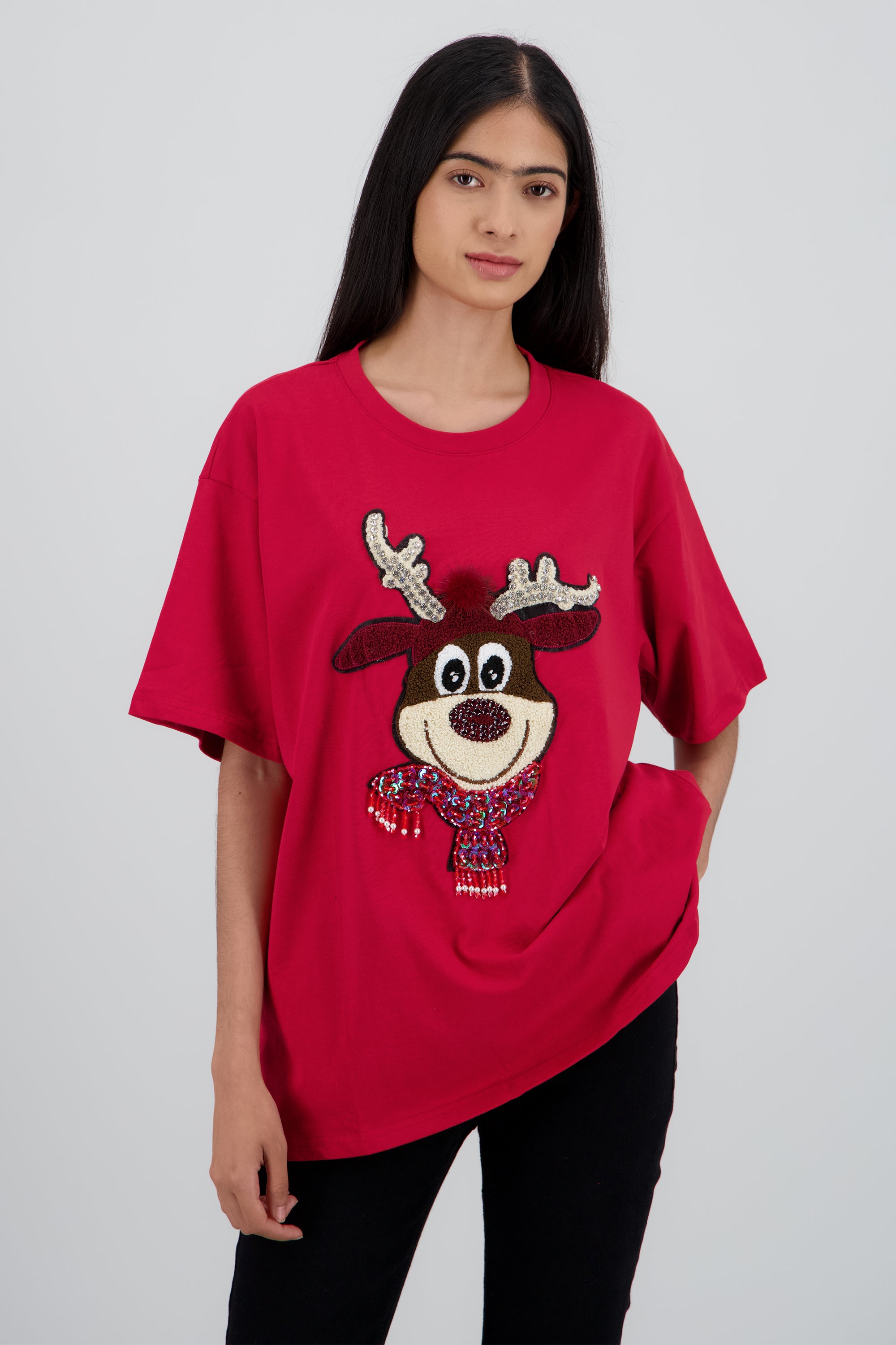 Playera manga corta reno textura ROJO