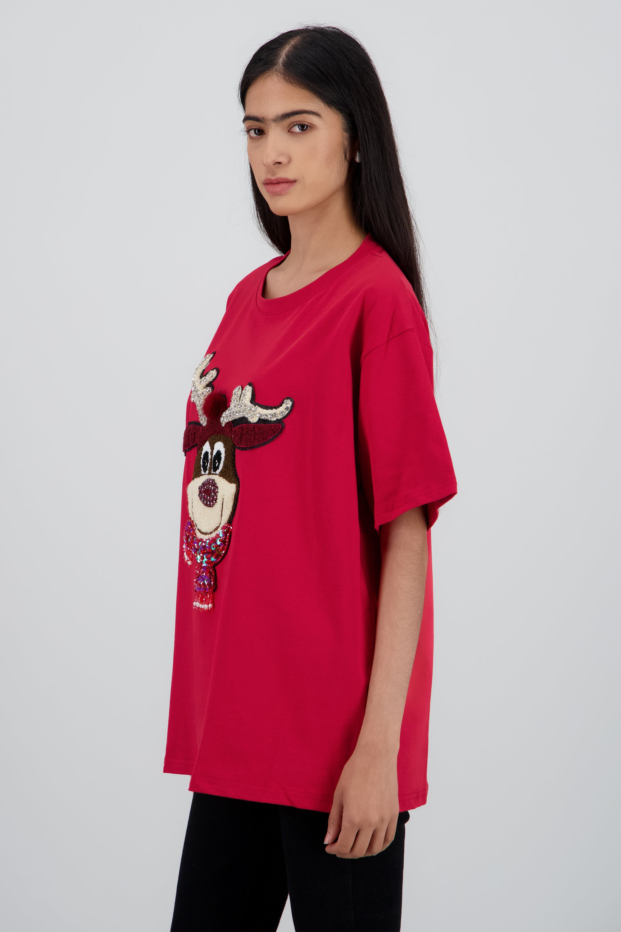 Playera manga corta reno textura ROJO