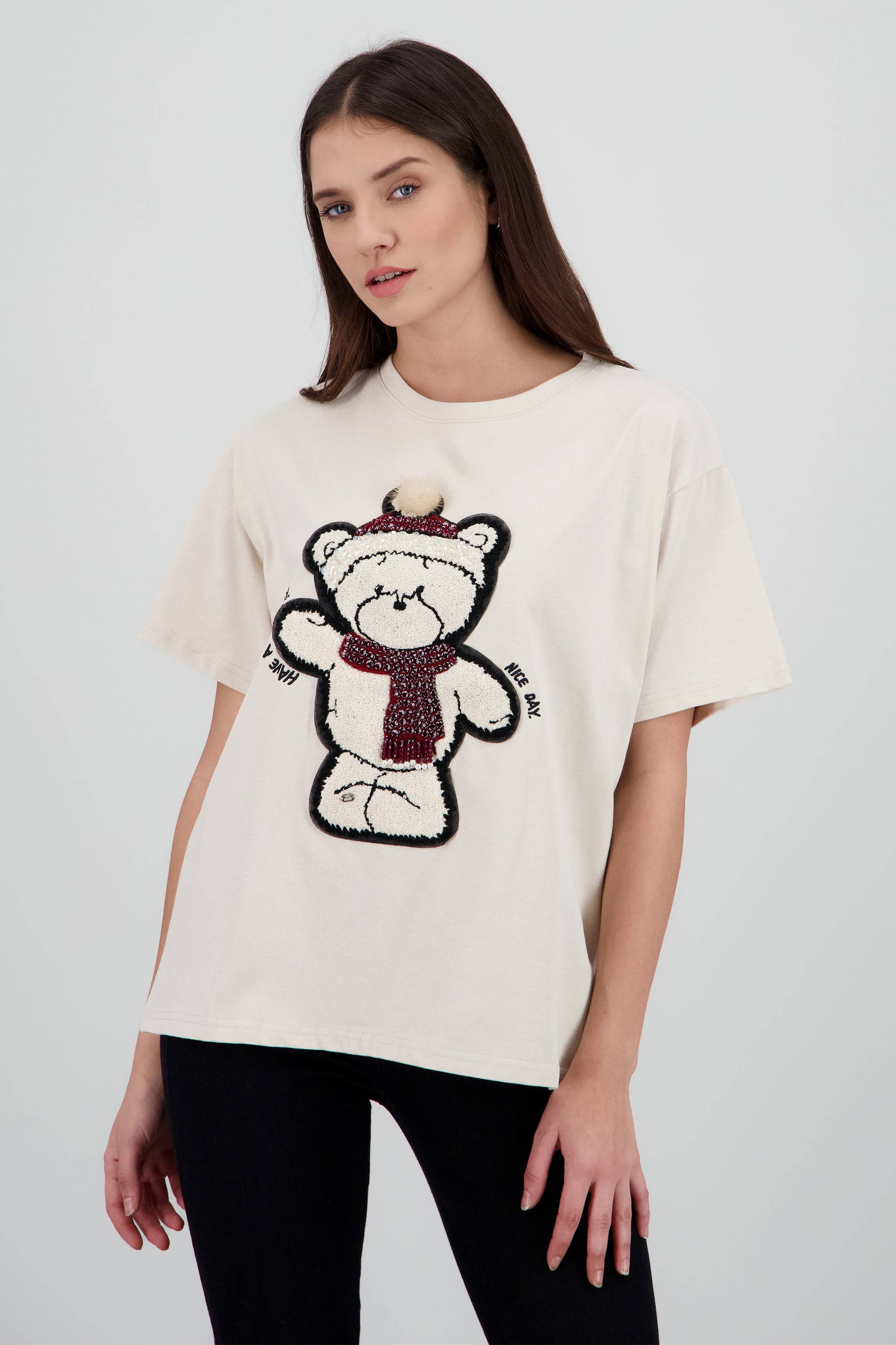Playera manga corta oso textura BEIGE