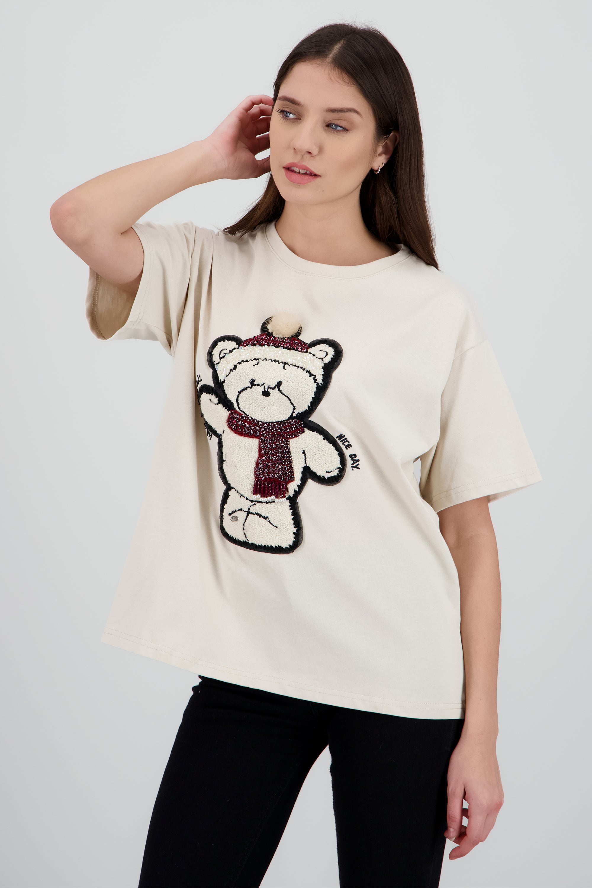 Playera manga corta oso textura BEIGE