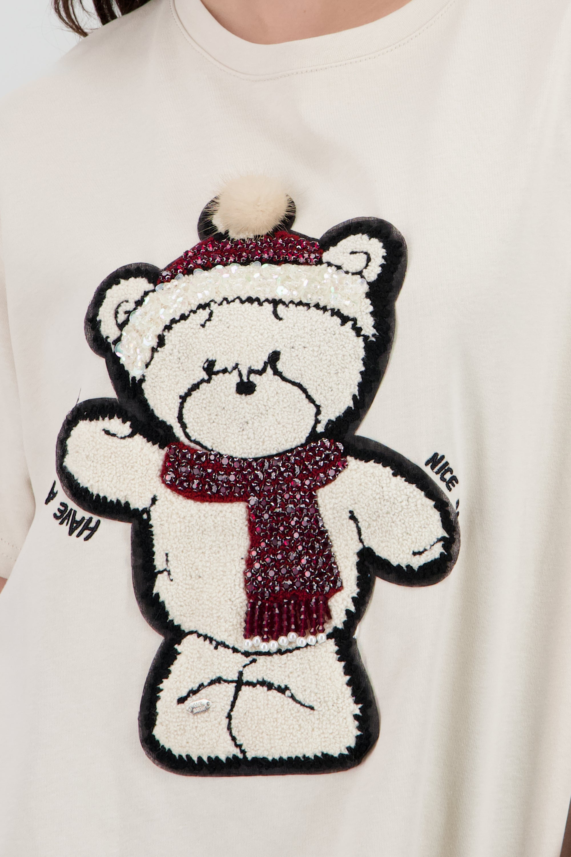 Playera manga corta oso textura BEIGE
