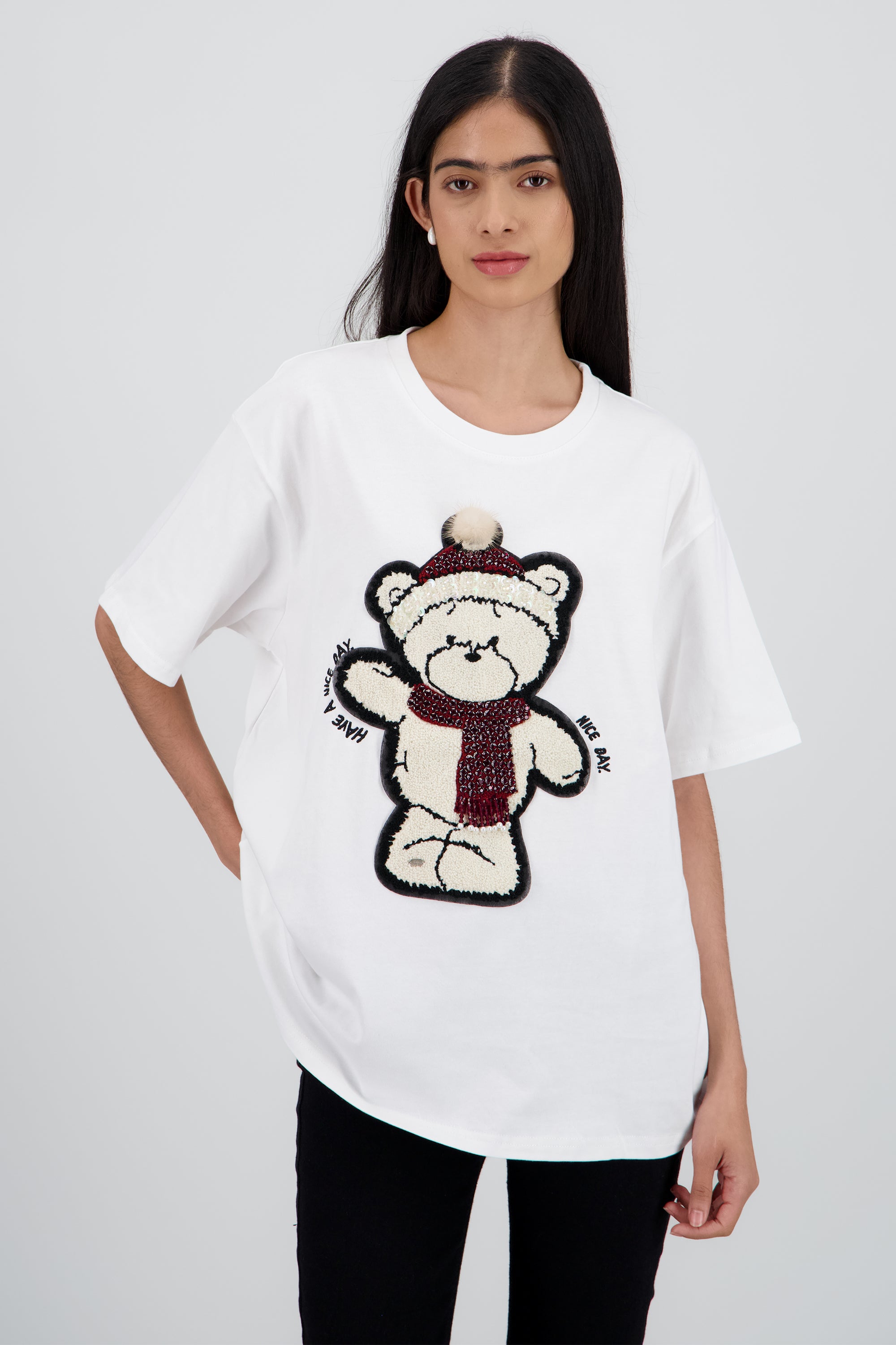 Playera manga corta oso textura BLANCO